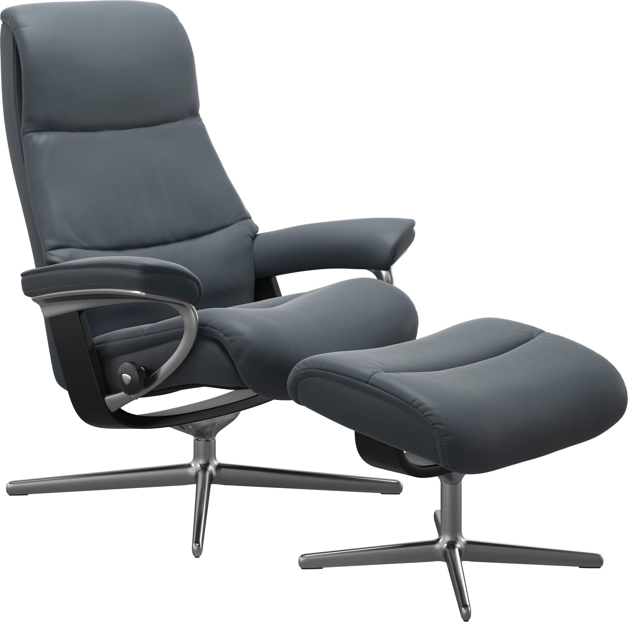 Stressless® Relaxsessel »View«, (Set, Relaxsessel mit Hocker), mit Hocker, mit Cross Base, Größe S, M & L, Holzakzent Schwarz