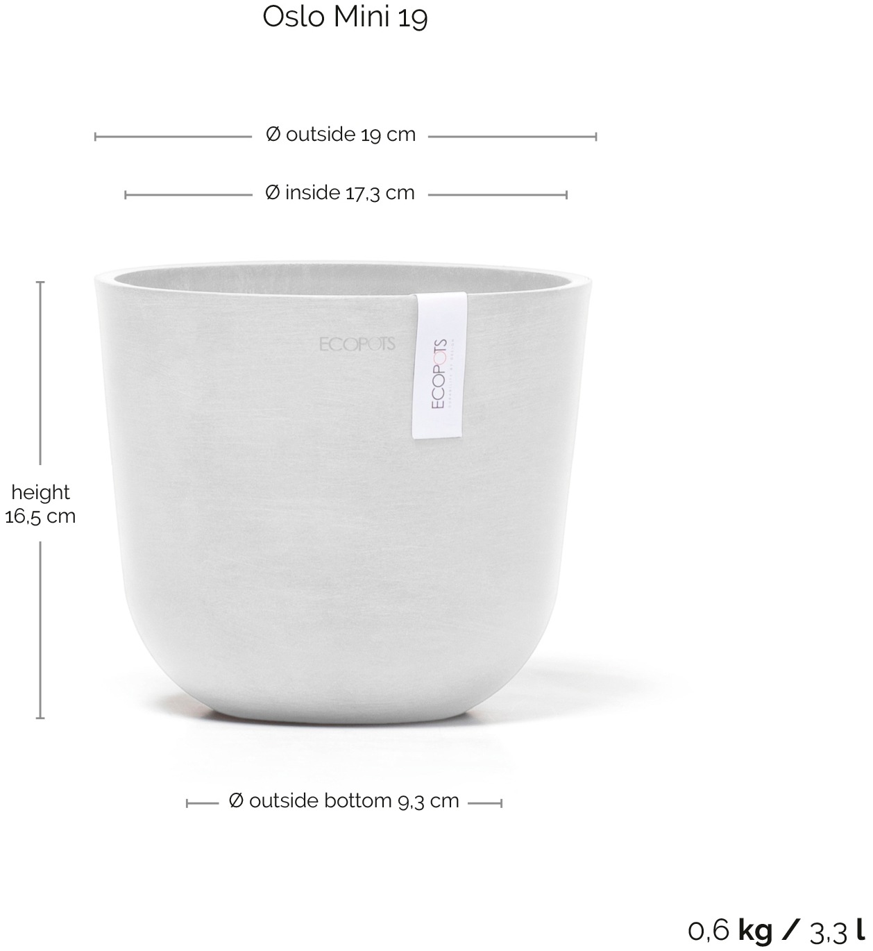 ECOPOTS Blumentopf »Oslo Mini 19 Weiß«, für den Innenbereich