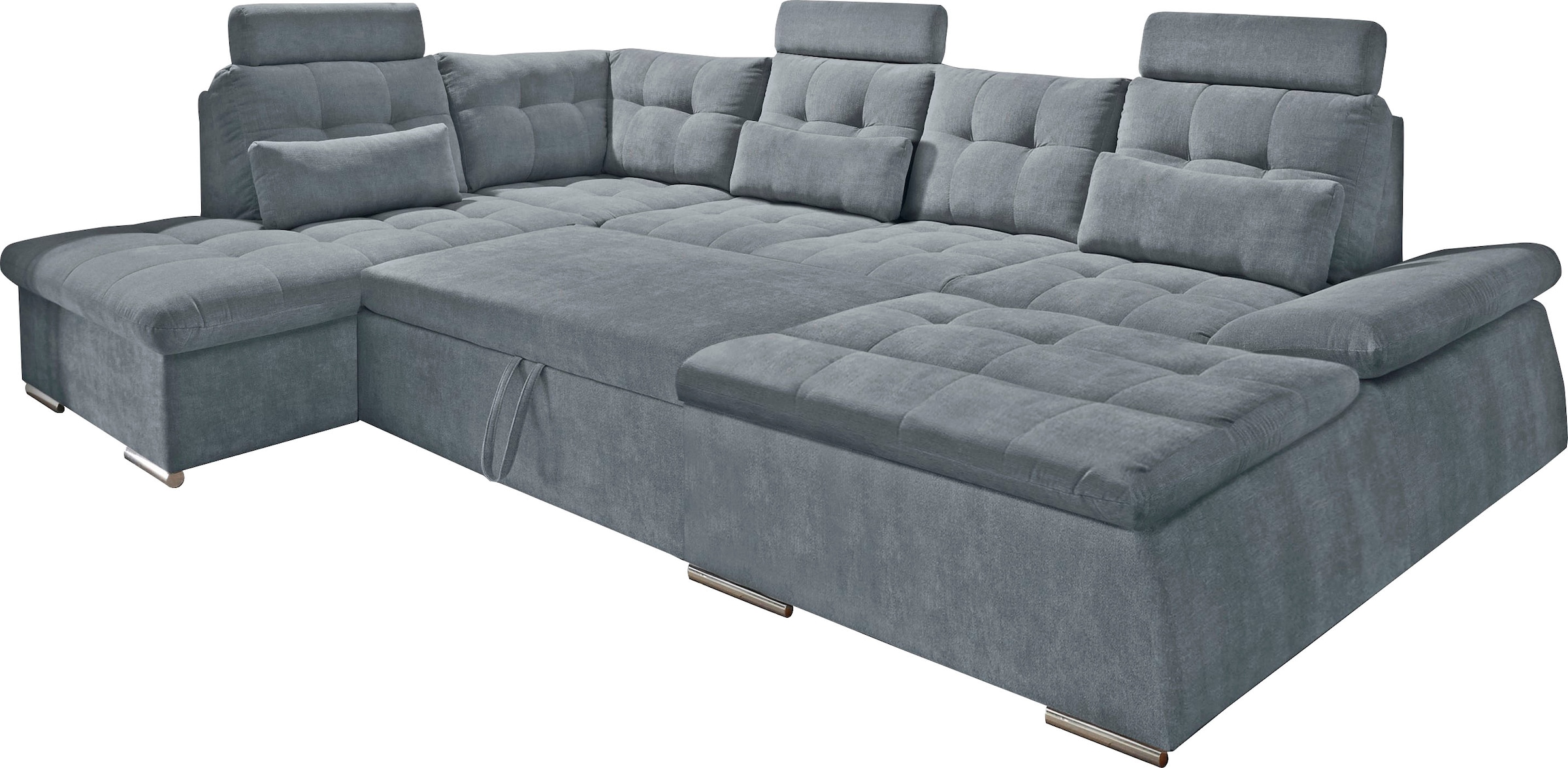 ED EXCITING DESIGN Wohnlandschaft »Nalo U-Form mit Bettfunktion, Bettkasten«, Armteilverstellung, Kopfstützen & 3 Nierenkissen