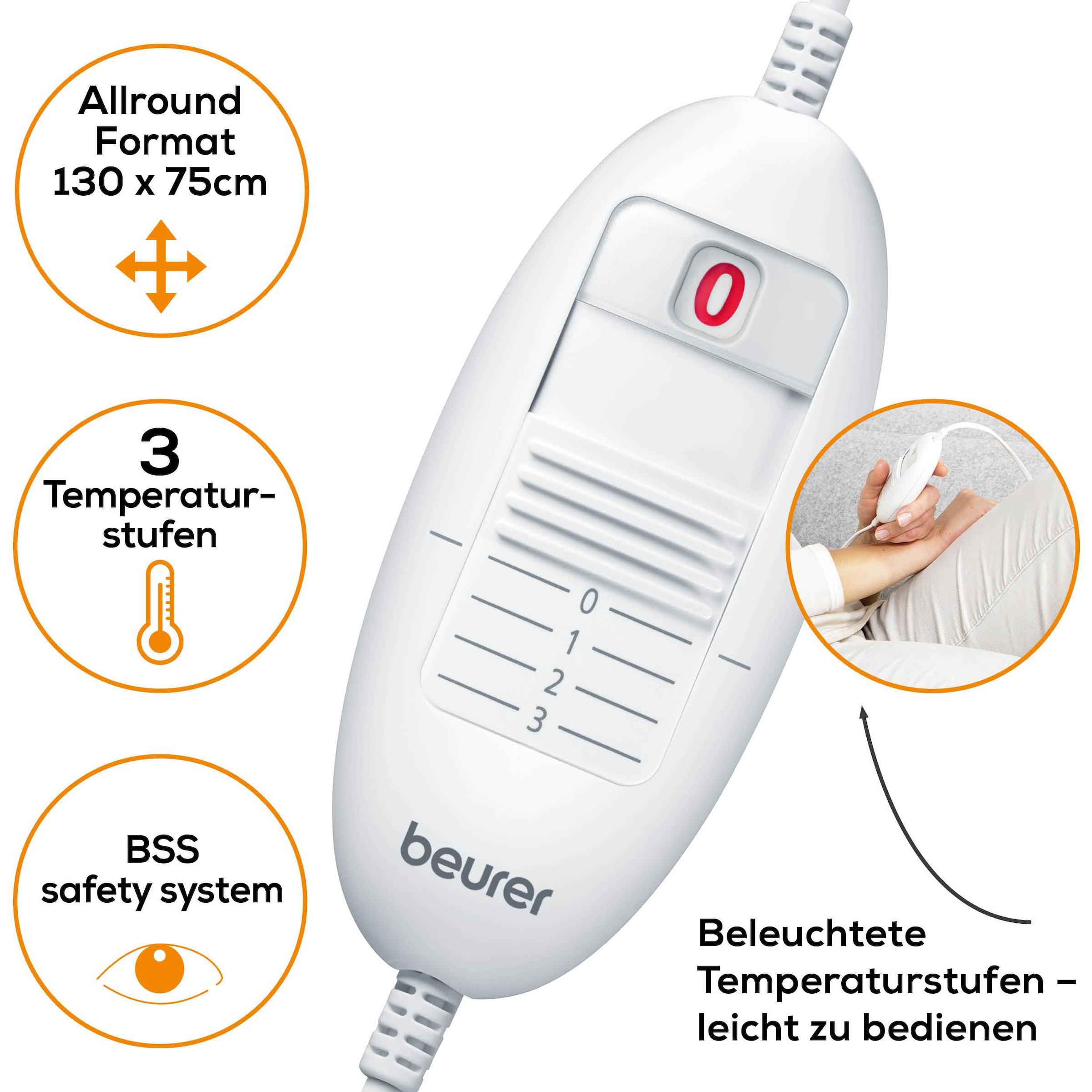 BEURER Wärmeunterbett »UB 30, mit Baumwoll-Oberseite für ein kuschelig vorgewärmtes Bett«, 3 Temperaturstufen, maschinenwaschbar, atmungsaktiv