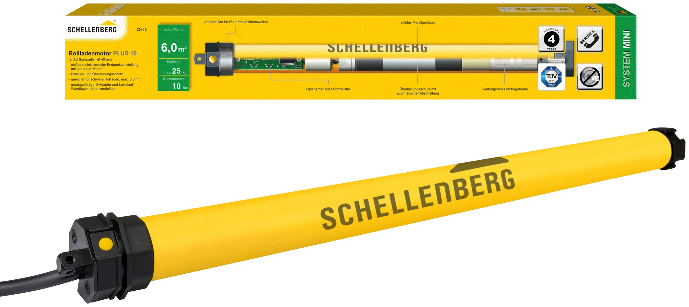 SCHELLENBERG Rollladenmotor »Plus, Rohrmotor mit elektronischer Endlageneinstellung«, geeignet für 40 mm Rollladenwelle, Mini, 10 Nm, Zugkraft 25 kg