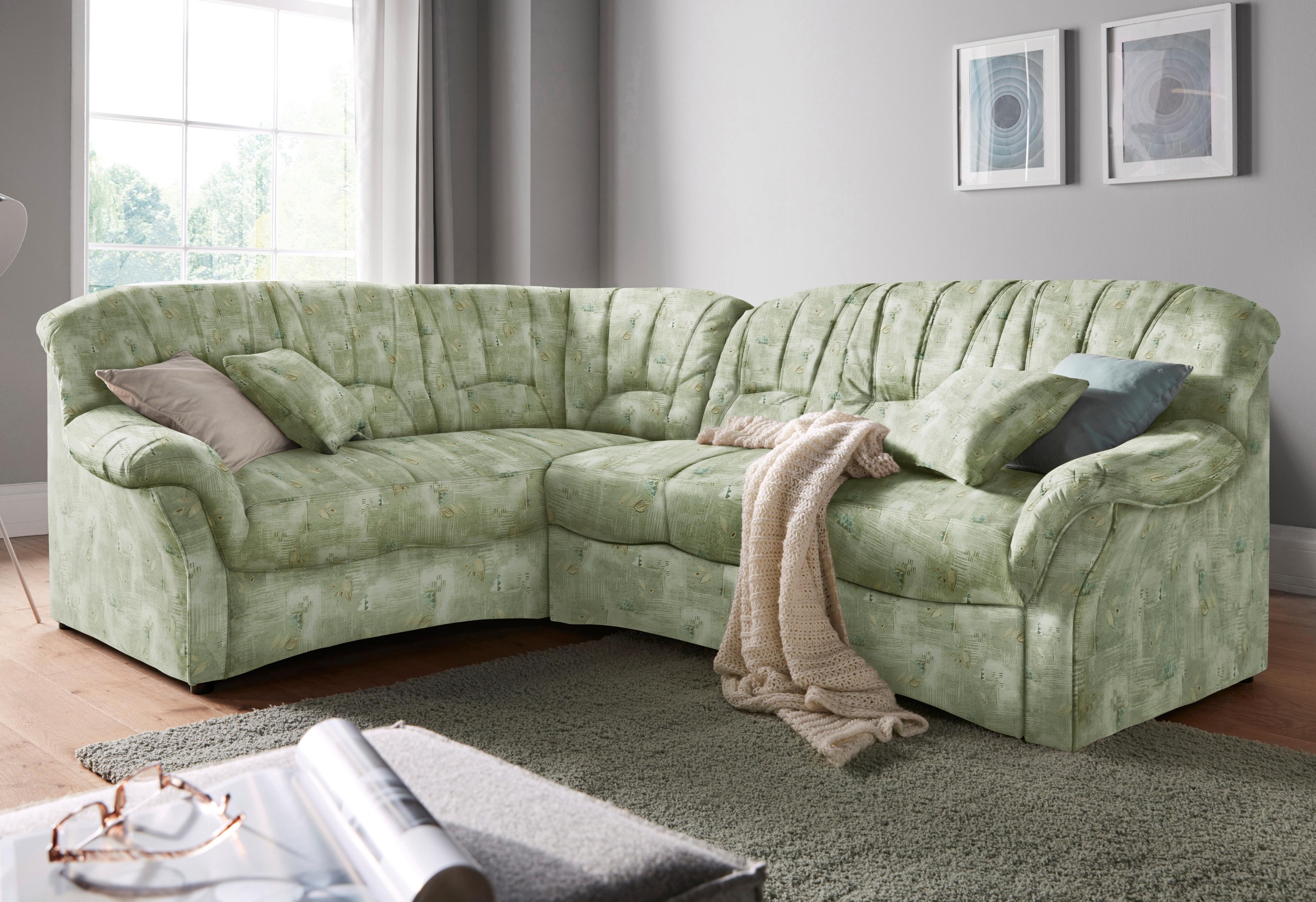 DOMO collection Ecksofa »Bahia, zeitlos und elegant, bequeme Armlehnen, L-F günstig online kaufen