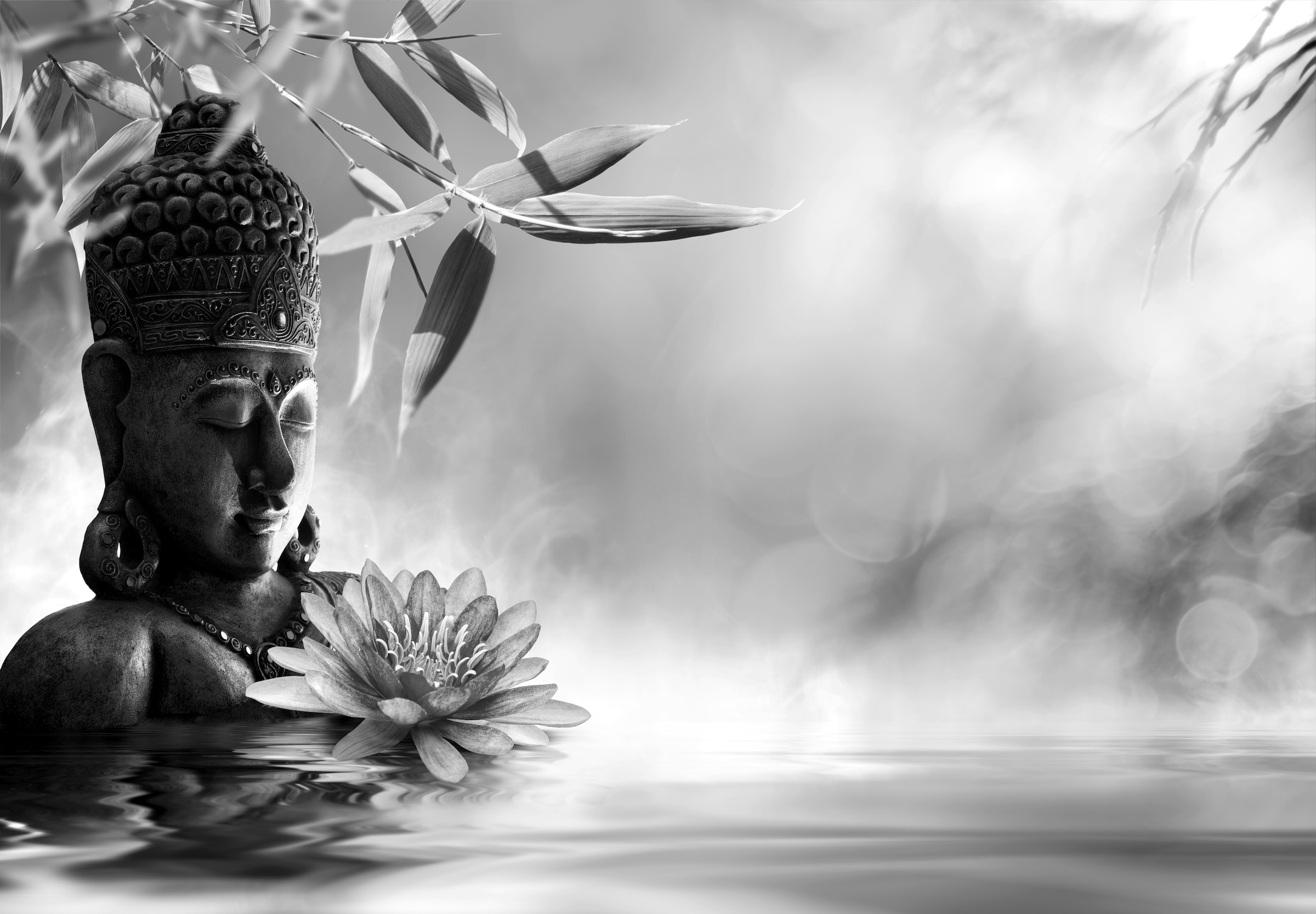 Papermoon Fototapete »Buddah Figur mit Blume Schwarz & Weiß« günstig online kaufen