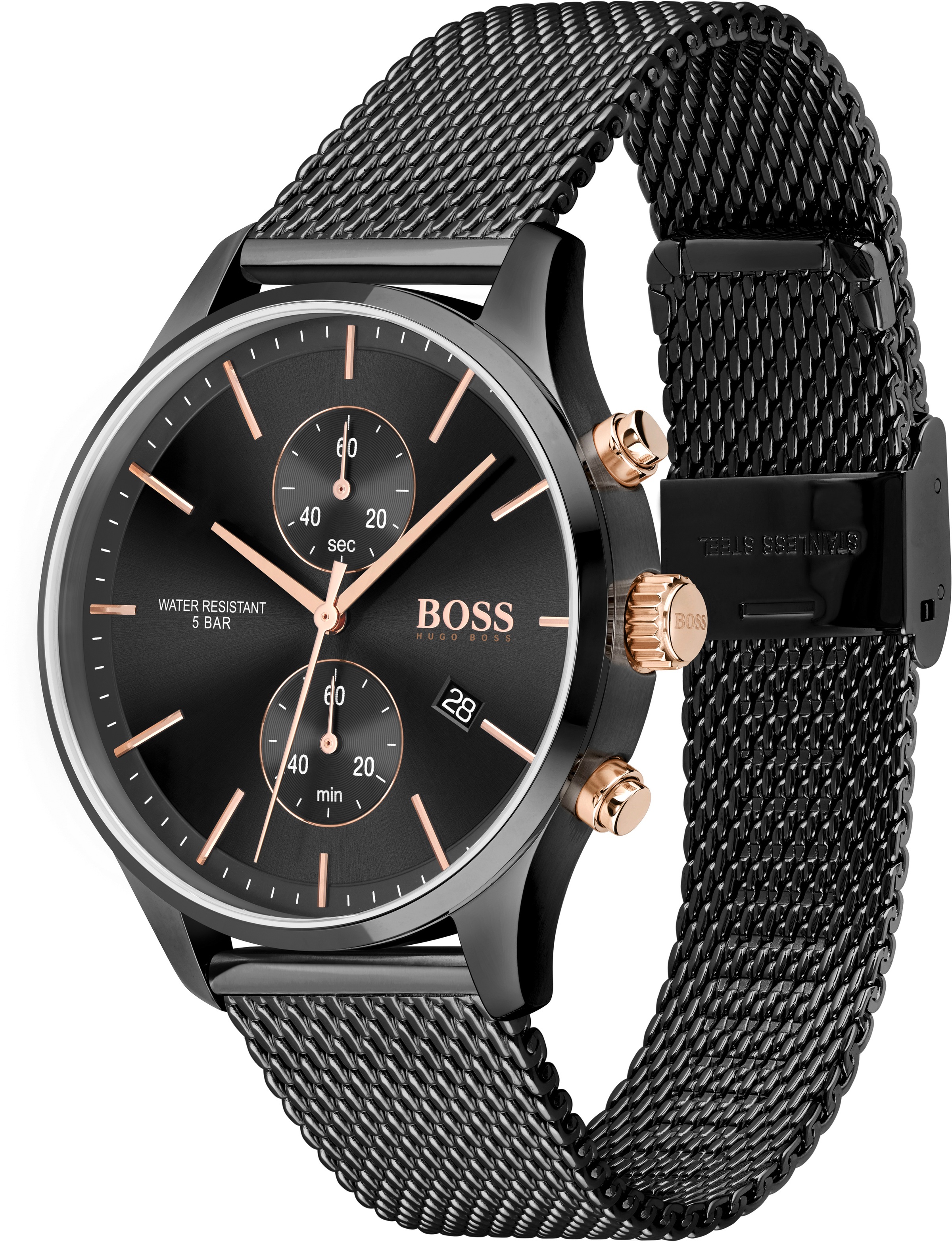 BOSS Chronograph »ASSOCIATE«, Quarzuhr, Herrenuhr, Armbanduhr, Stoppfunktion, Edelstahlarmband