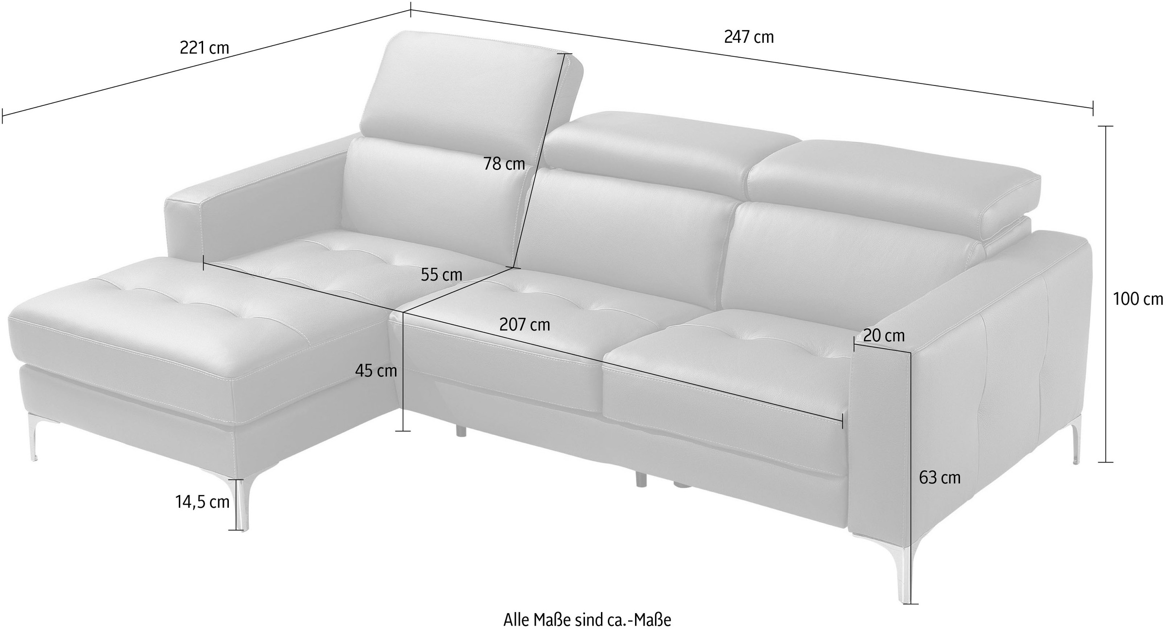 Egoitaliano Ecksofa »Matt, erstklassiger Sitzkomfort, aufwendige Detailverarbeitung, L-Form« mit verstellbaren Kopfteilen zum Relaxen