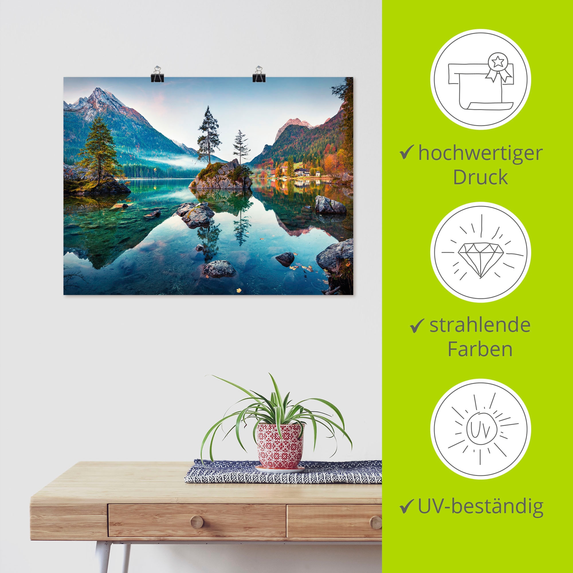 Artland Wandbild »Herbstszene des Hintersee vor Alpen« Seebilder 1 Stk. tlg. als Alubild, Leinwandbild, Poster in verschied. Größen