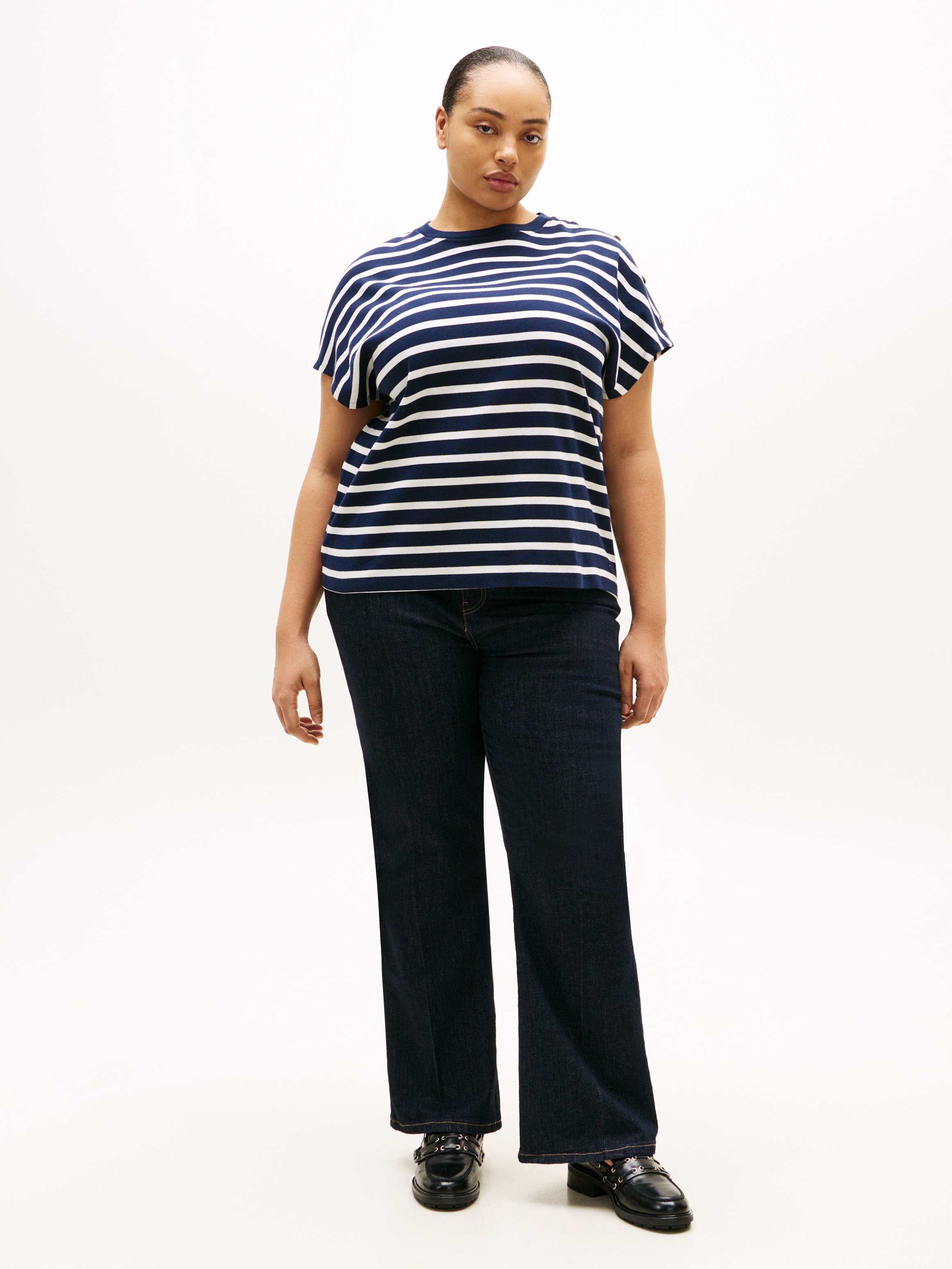 Tommy Hilfiger Curve Kurzarmshirt »CRV GOLD BUTTON SS TEE« in großen Größen