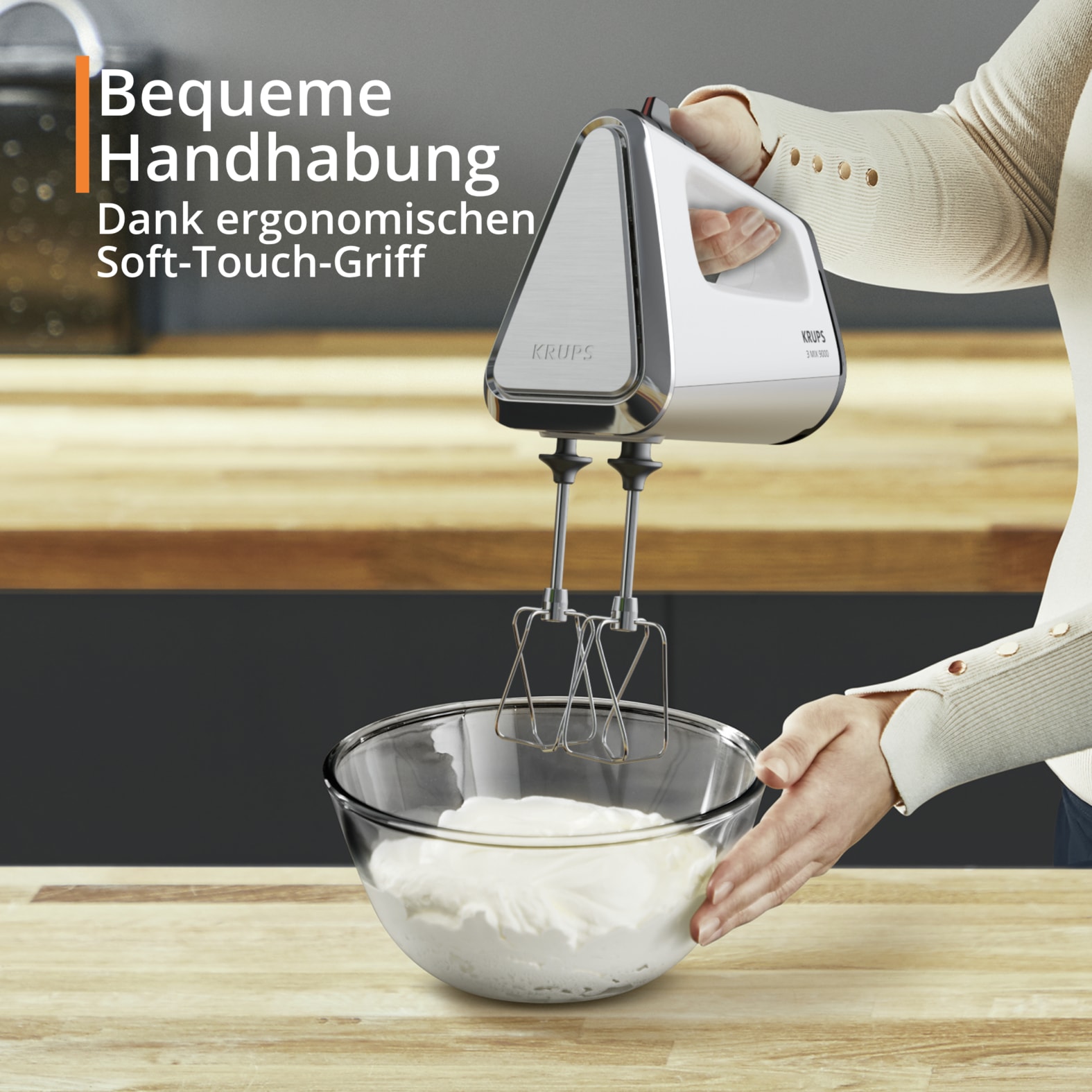 Krups Handmixer »3, Mix 9000« 750 W inkl. Schneebesen, Knethaken, Pürierstab-Aufsatz, Messbecher, GN9121