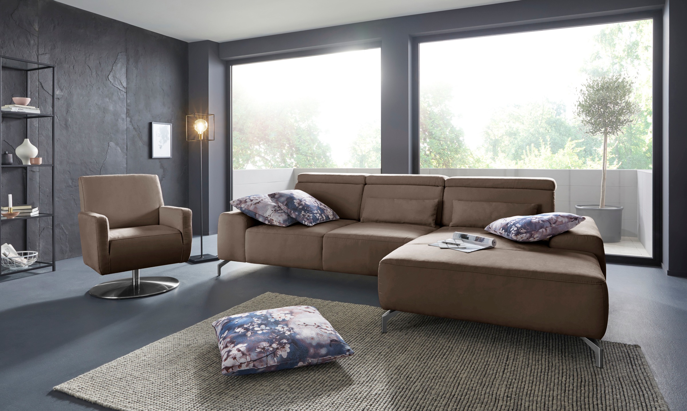 sit&more Ecksofa »Gizeh L-Form«, Fußhöhe 15 cm, inklusive Sitztiefenverstellung und Kopfteilverstellung