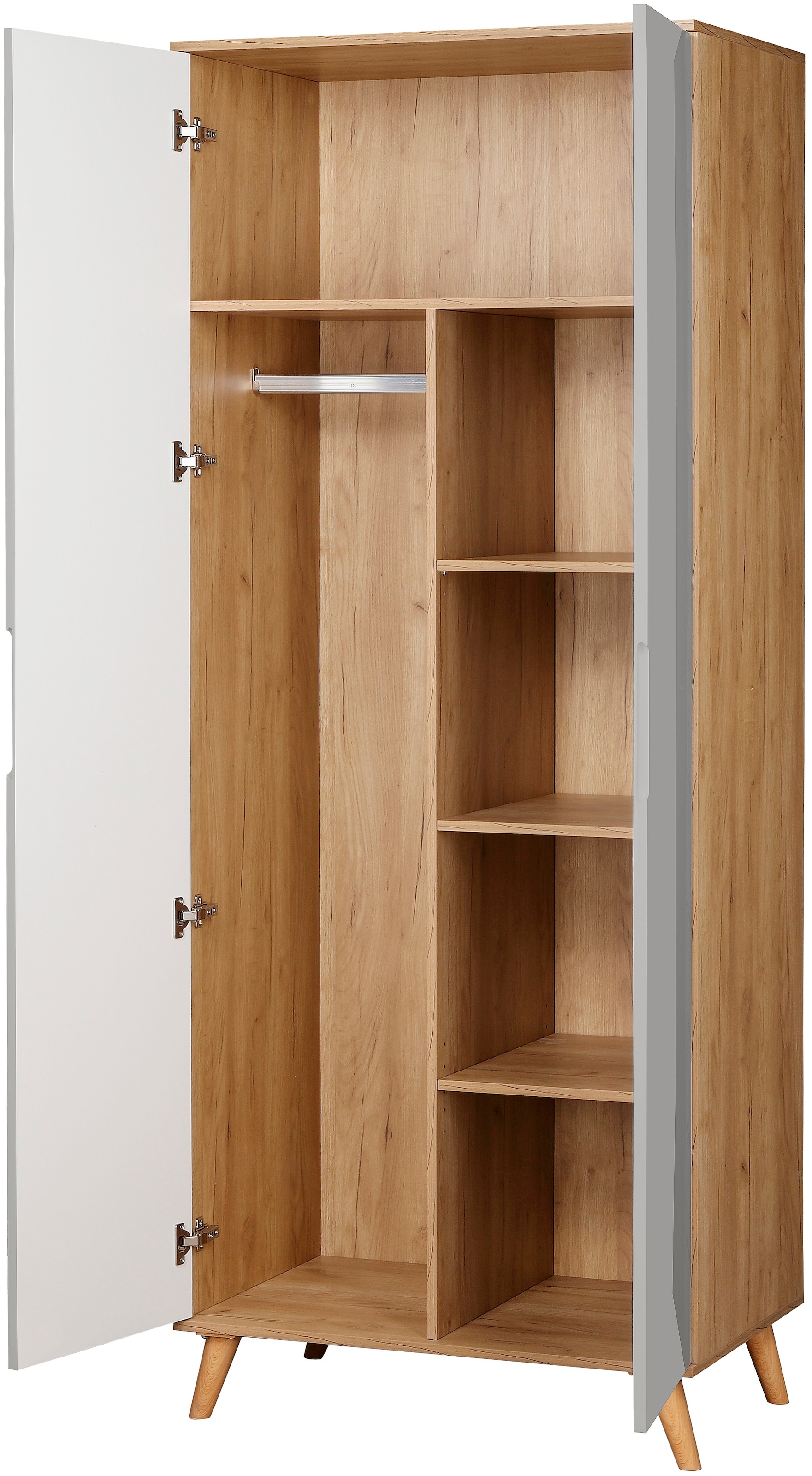andas Kleiderschrank »Lund Schlafzimmerschrank Bestseller im skandinavischem Design«, Garderobenschrank mit Premium Innenausstattung, Breite 80 cm hochglanz