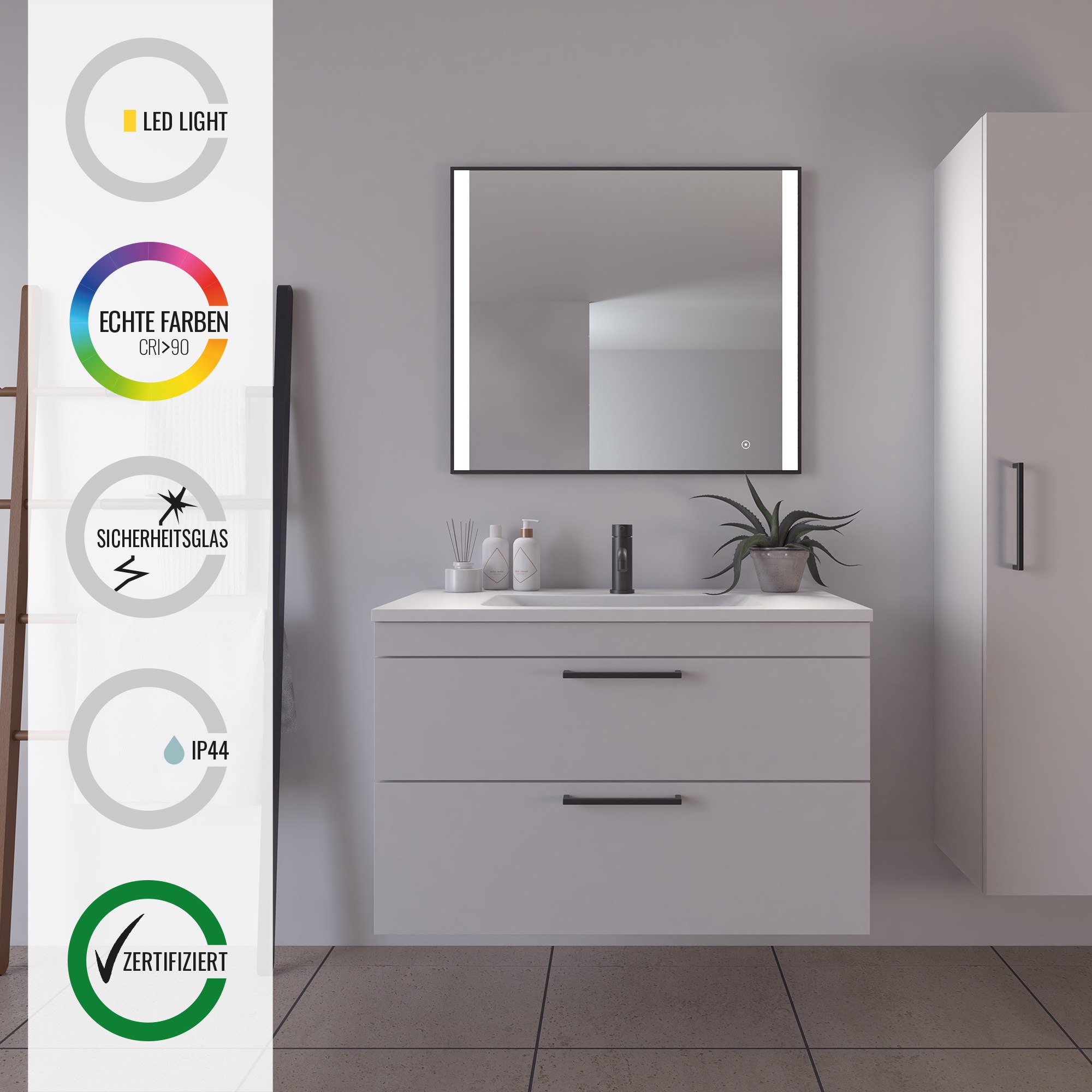 Loevschall Badspiegel »Libra Quadratisch, Badzimmerspiegel mit LED Beleucht günstig online kaufen