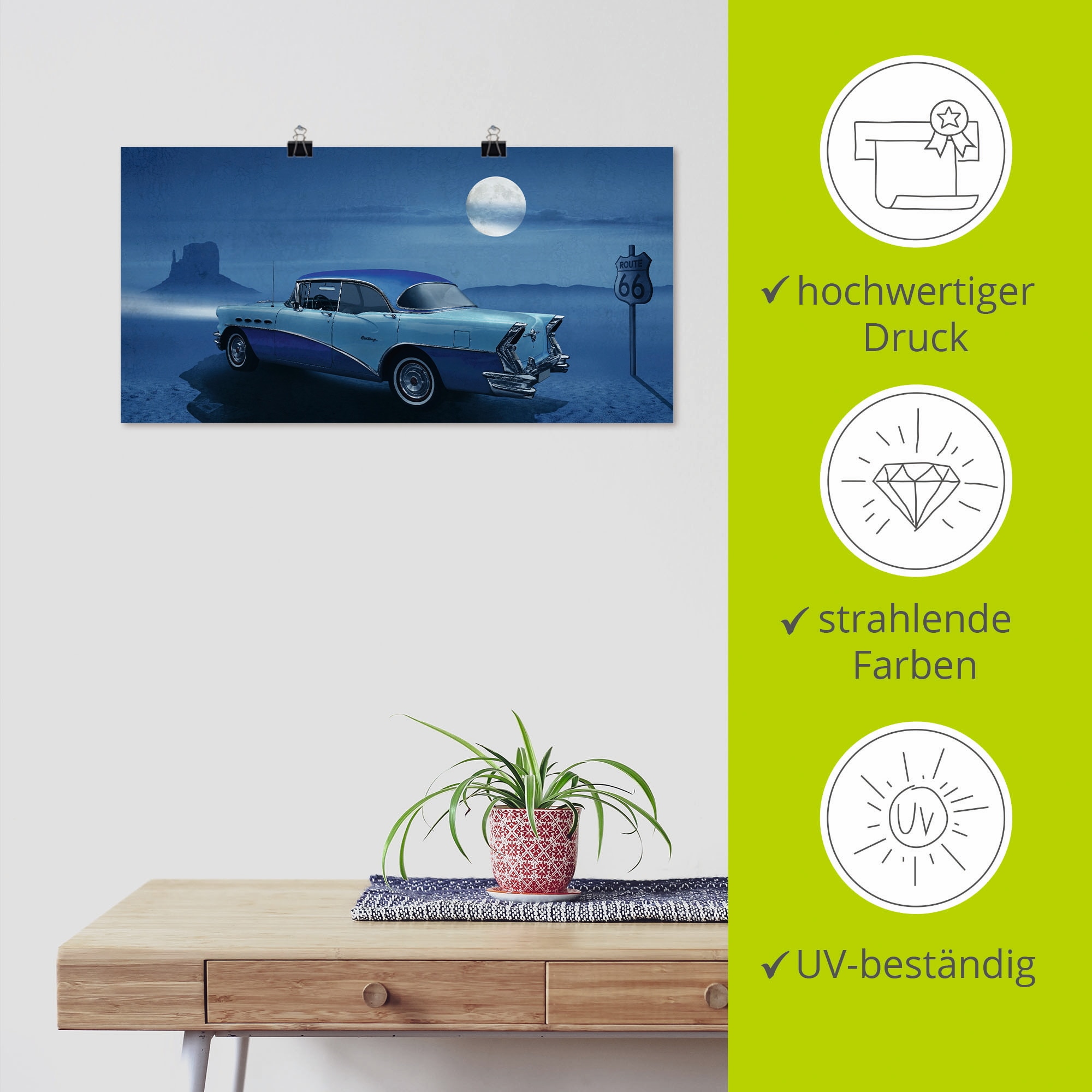 Artland Wandbild »Blaue Nacht auf der Route 66«, Auto, (1 St.), als Leinwandbild, Poster in verschied. Größen