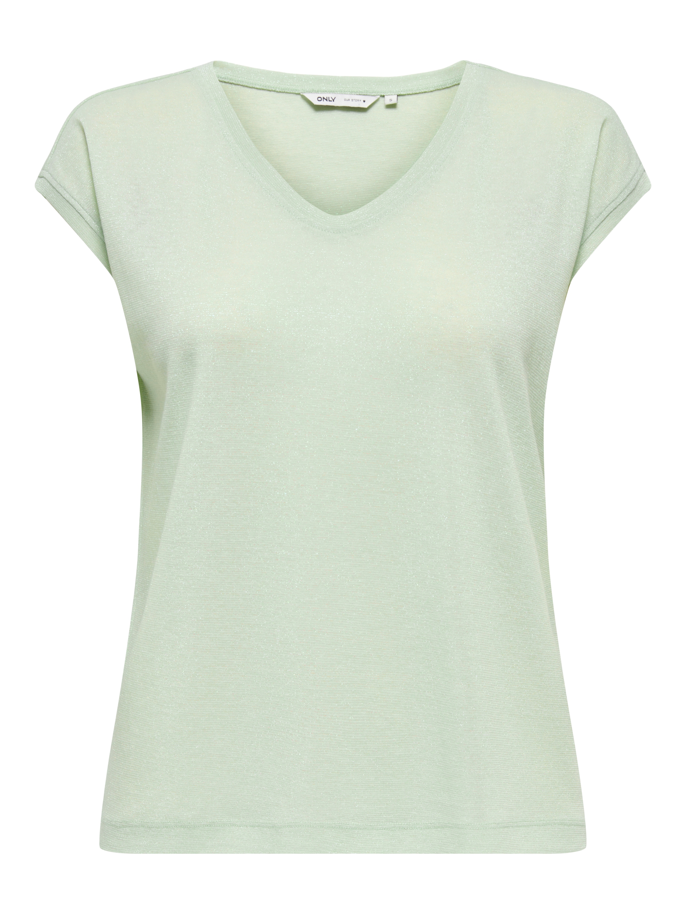 ONLY Kurzarmshirt »ONLSILVERY S/S V NECK LUREX TOP JRS NOOS« Materialmix mit Glitzer, loose fit, Rundhals