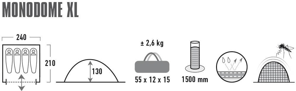 High Peak Kuppelzelt »Zelt Monodome XL«, 4 Personen, (mit Transporttasche)