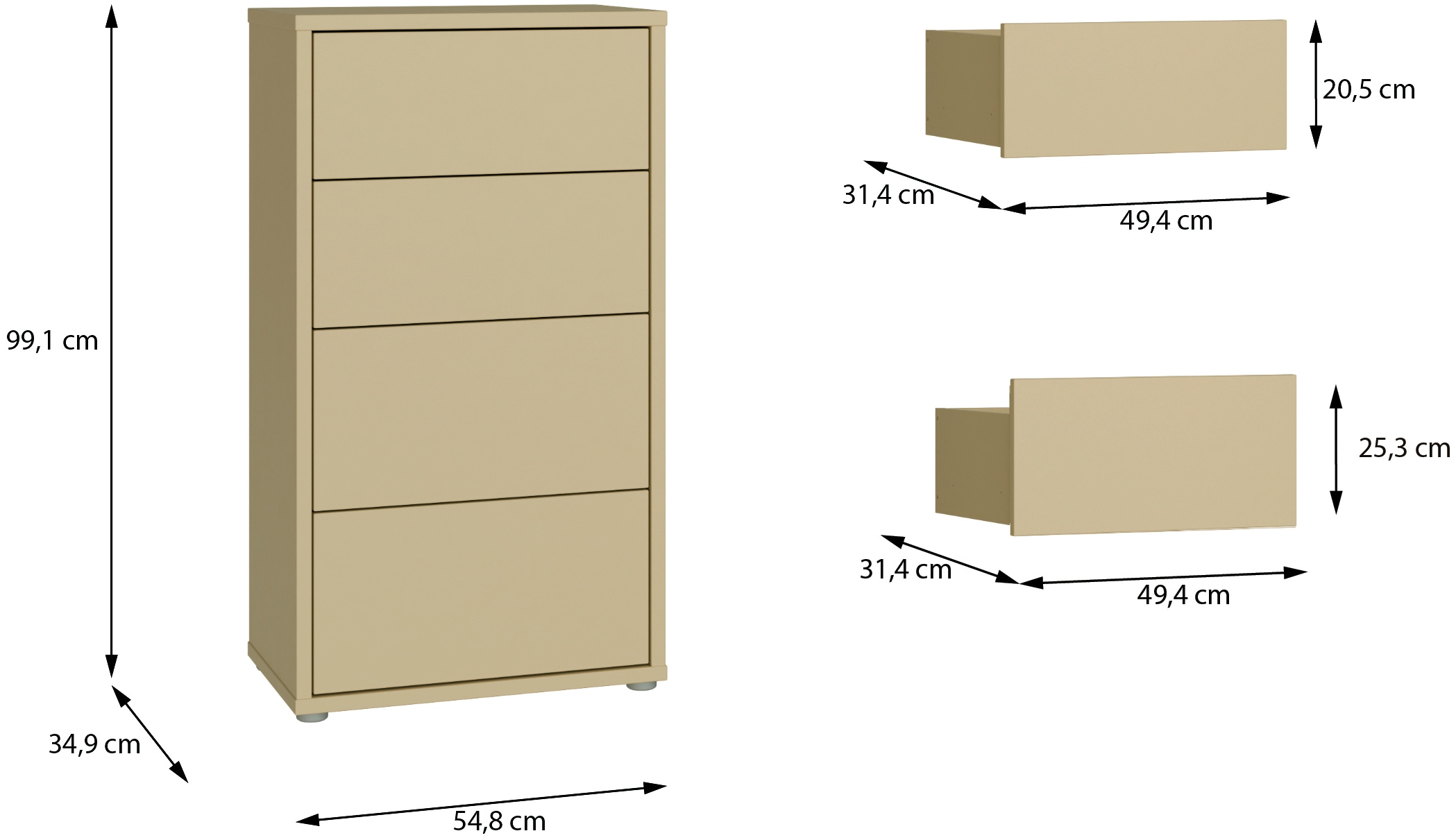 FORTE Kommode »Alice Springs, Kommode Höhe 99,1 cm, 4 Schubkästen« Schubkästen mit Vollauszug, Grifflos, Push to open
