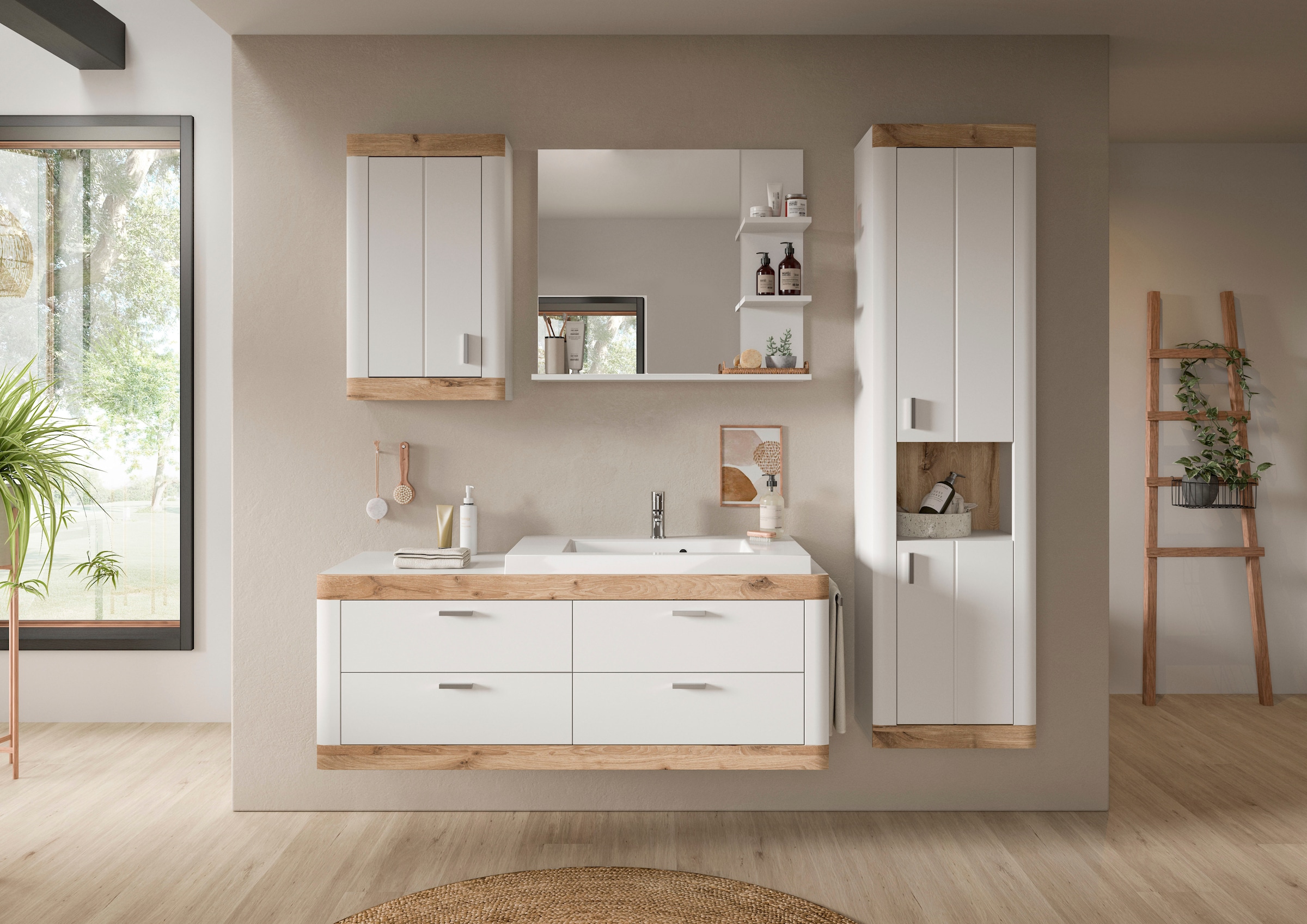 Home affaire Badmöbel-Set »Landsby, 4 teilig, inklusive Mineralguss-Waschbe günstig online kaufen