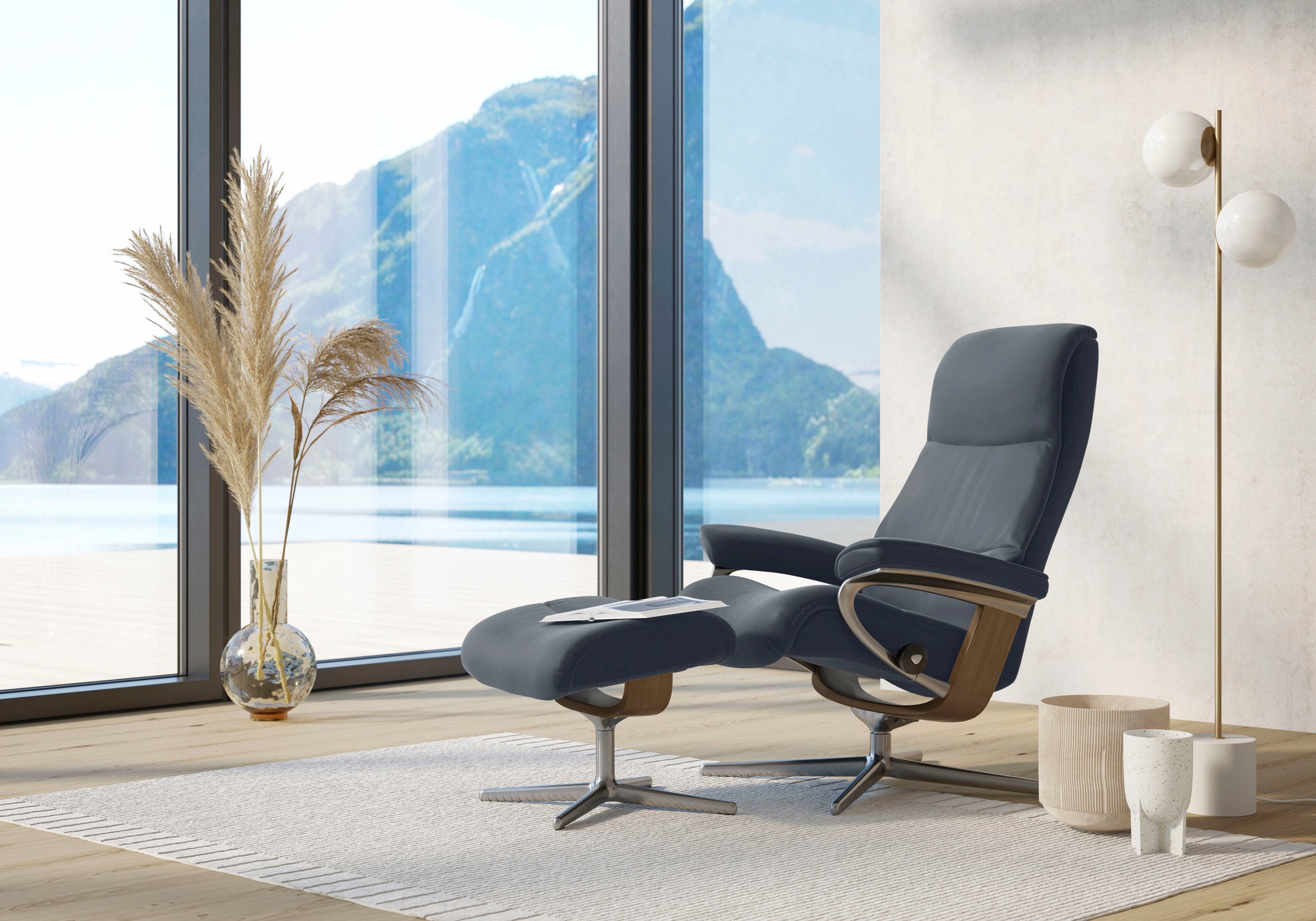 Stressless® Relaxsessel »View« Set, Relaxsessel mit Hocker,  mit Hocker, mit Cross Base, Größe S, M & L, Holzakzent Eiche