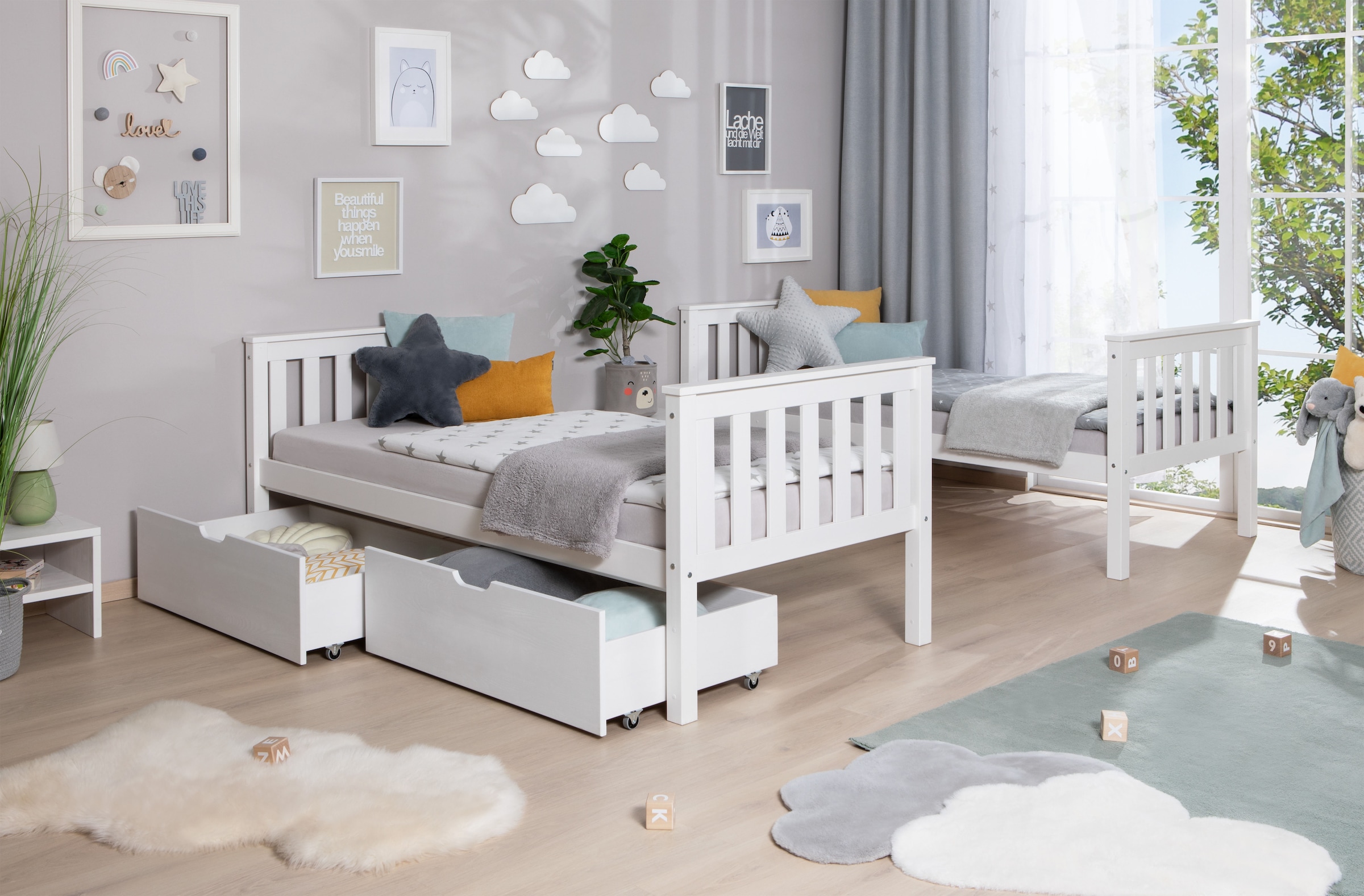 Ticaa Etagenbett »Sammy«, mit Rollrost und Schubkästen »Melanie«, Kiefer