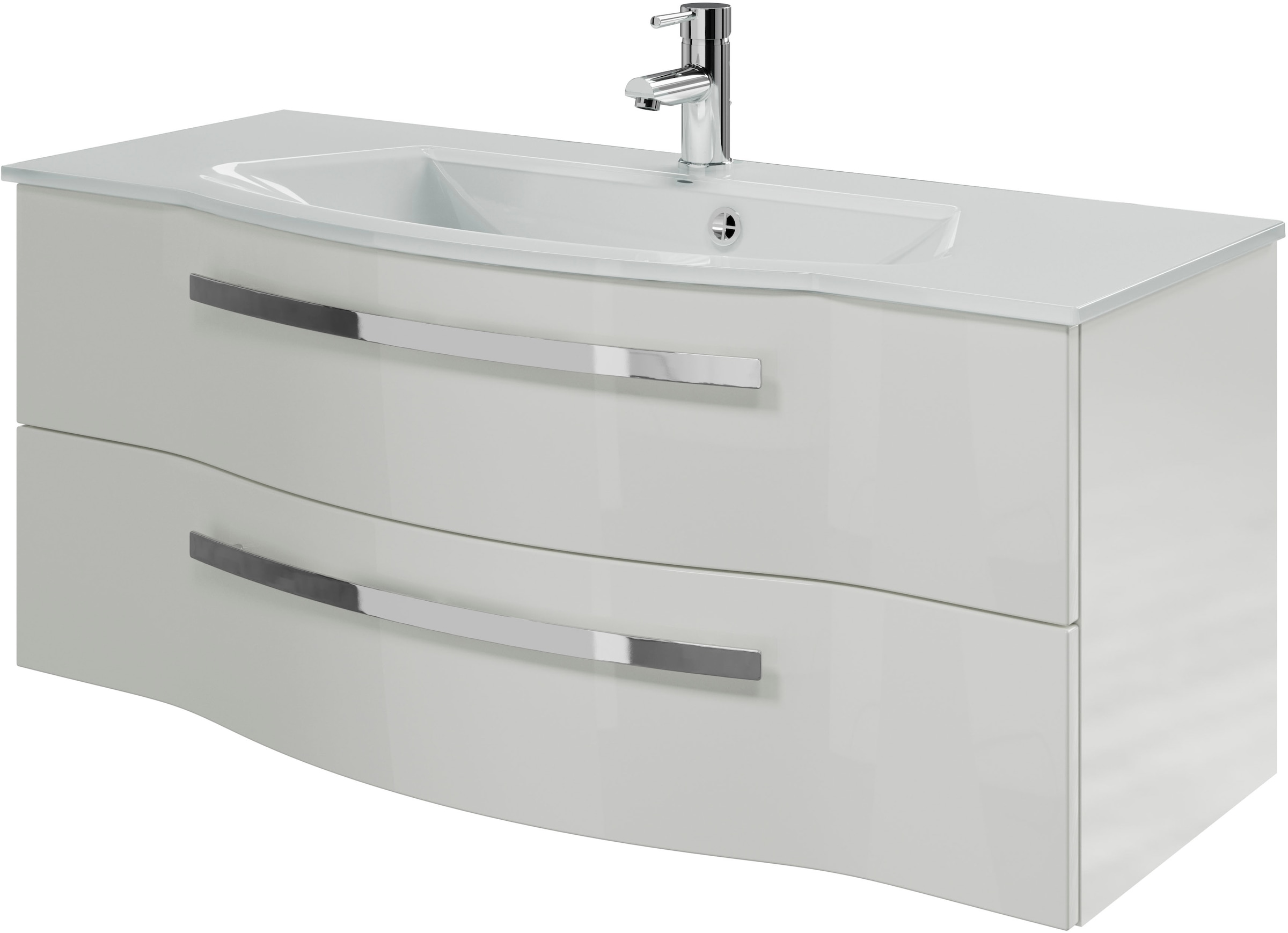 Saphir Badmöbel-Set »Serie 4005«, (Set, 5 St.), Badmöbel-Set Serie 4005, vormontiert, Glaswaschbecken, Spiegelschrank