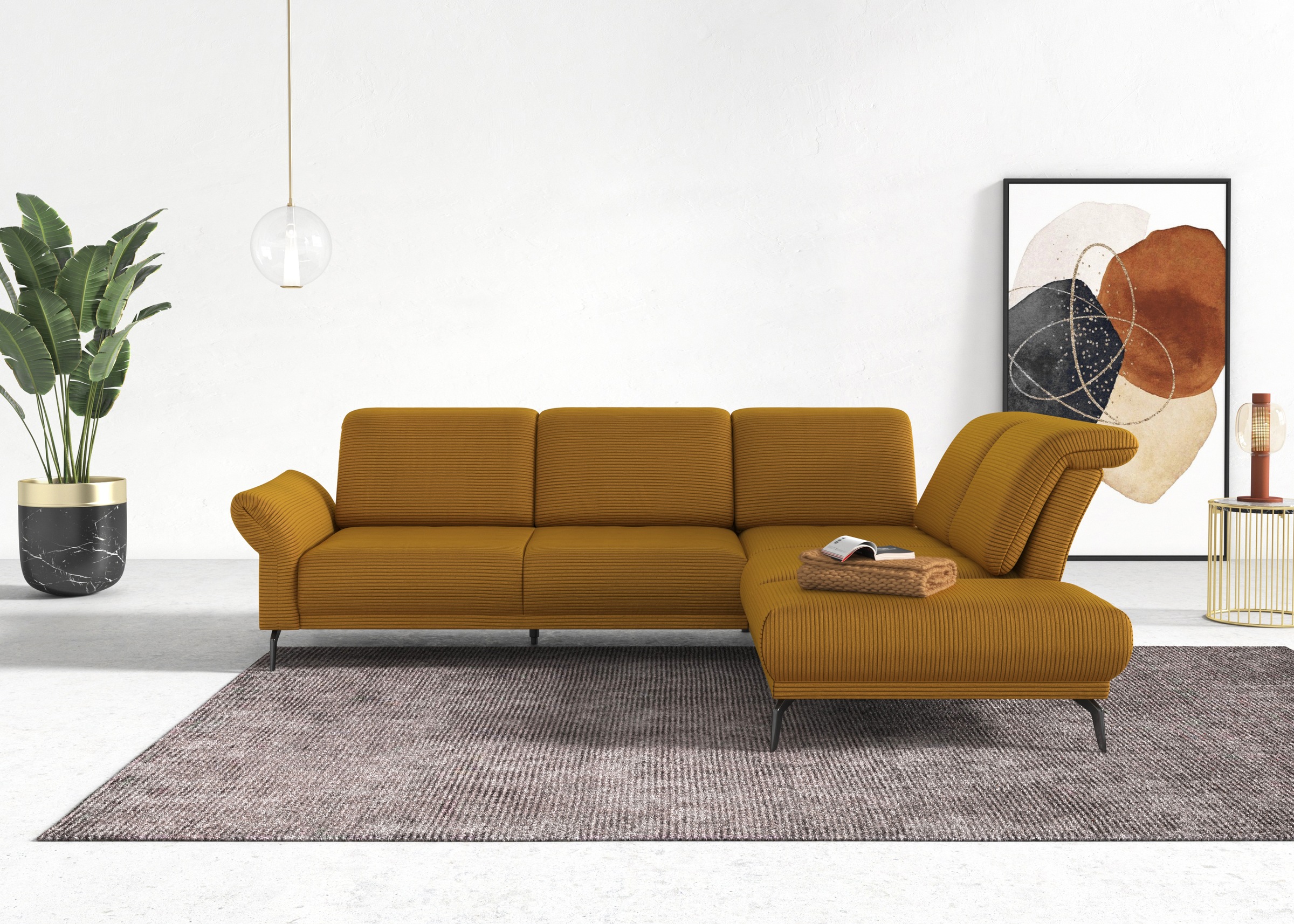 INOSIGN Ecksofa »Coco L-Form«, Sitztiefen-, Arm- und Kopfteilverstellung, Cord-Bezug, Fußhöhe 15 cm