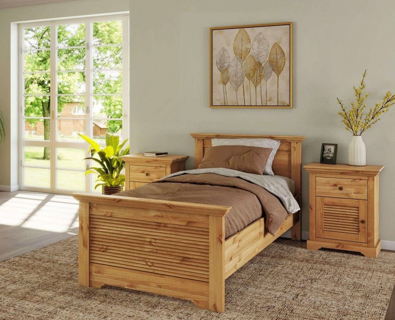 OTTO home Bett »Rauna, Landhausstil, edles Design mit Lamellen und Kassetten, 2 Farben« Breite/Belastbarkeit 180cm=220 KG, 90cm=120KG,  FSC® zertifiziertes Kieferholz, massive Qualität mit Lattenrost