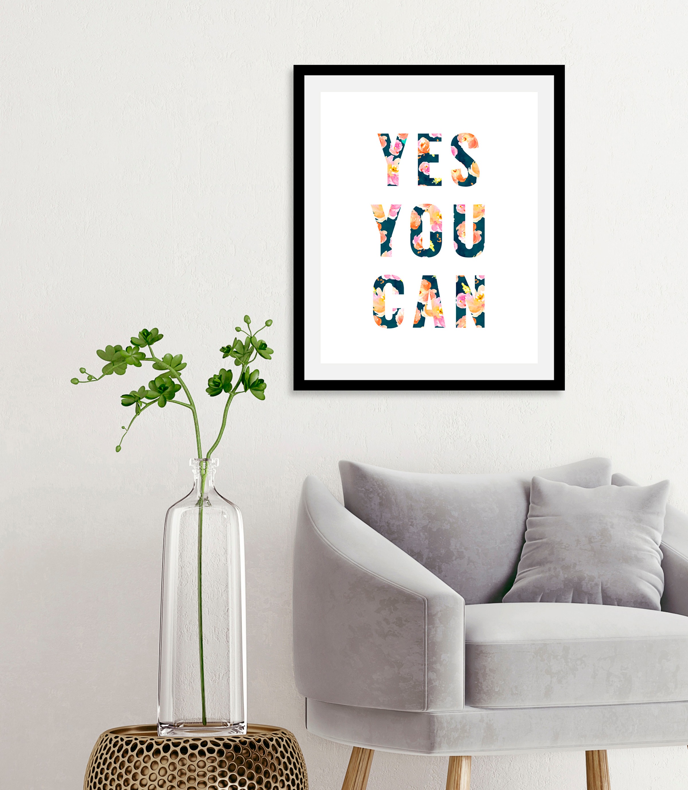 queence Bild »Yes you can«, (1 St.), HD Premium Poster-Druck inkl. Holzrahm günstig online kaufen