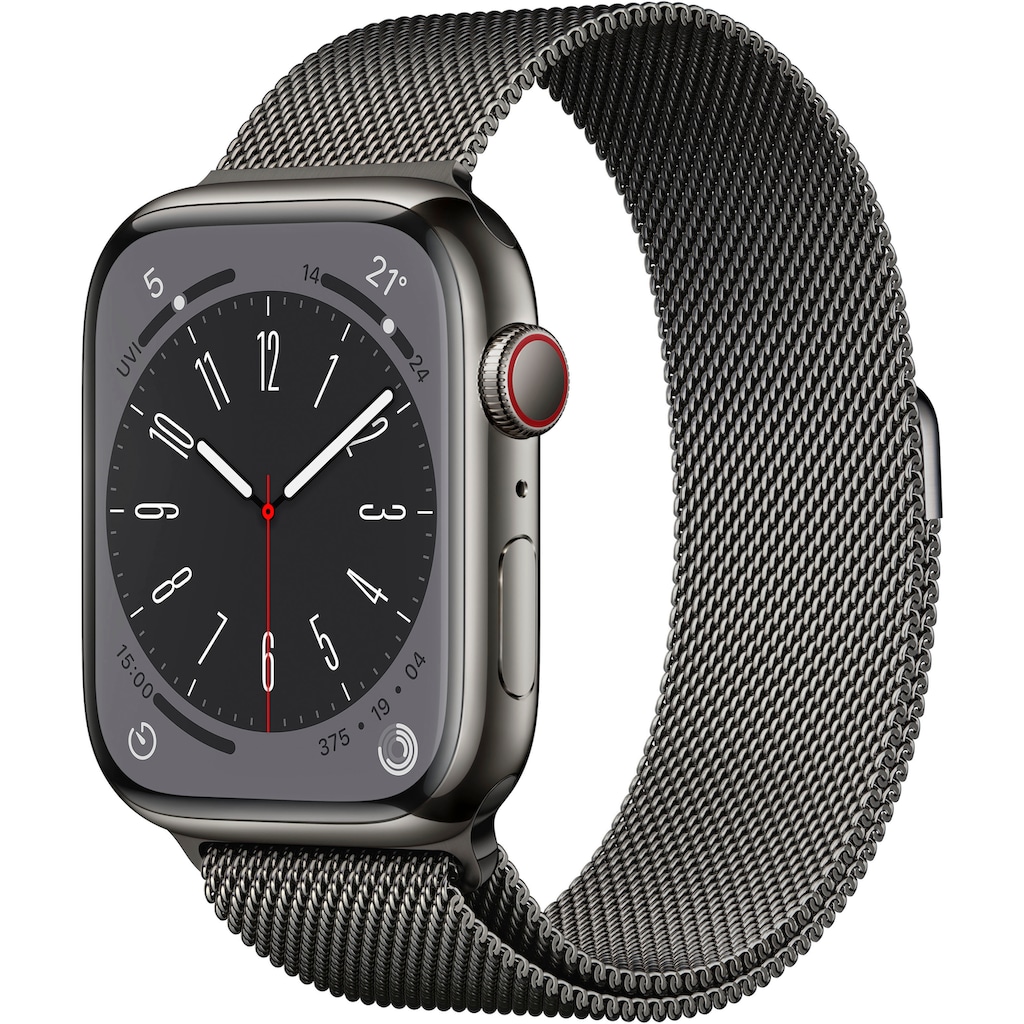 Apple Watch »Watch Series 8 GPS + Cellular 45mm Edelstahl Milanaise«, (Die Zukunft der Gesundheit. Am Handgelenk.)