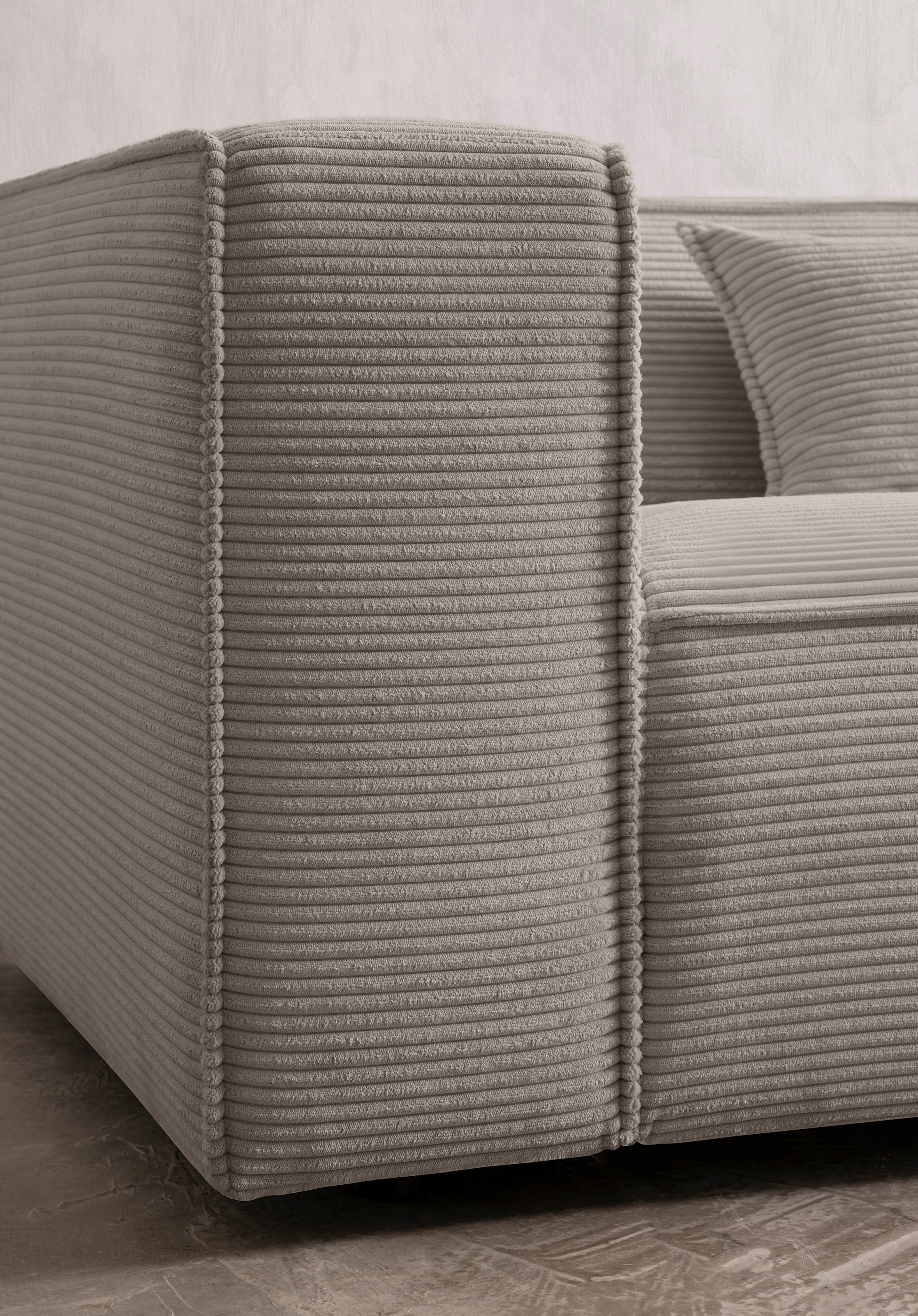 LeGer Home by Lena Gercke 3-Sitzer »PIARA, Couch mit Kedernaht, Sofa in Cord, Leinenoptik o. Strukturstoff«, schwarze Füße, bequemer Sitzkomfort