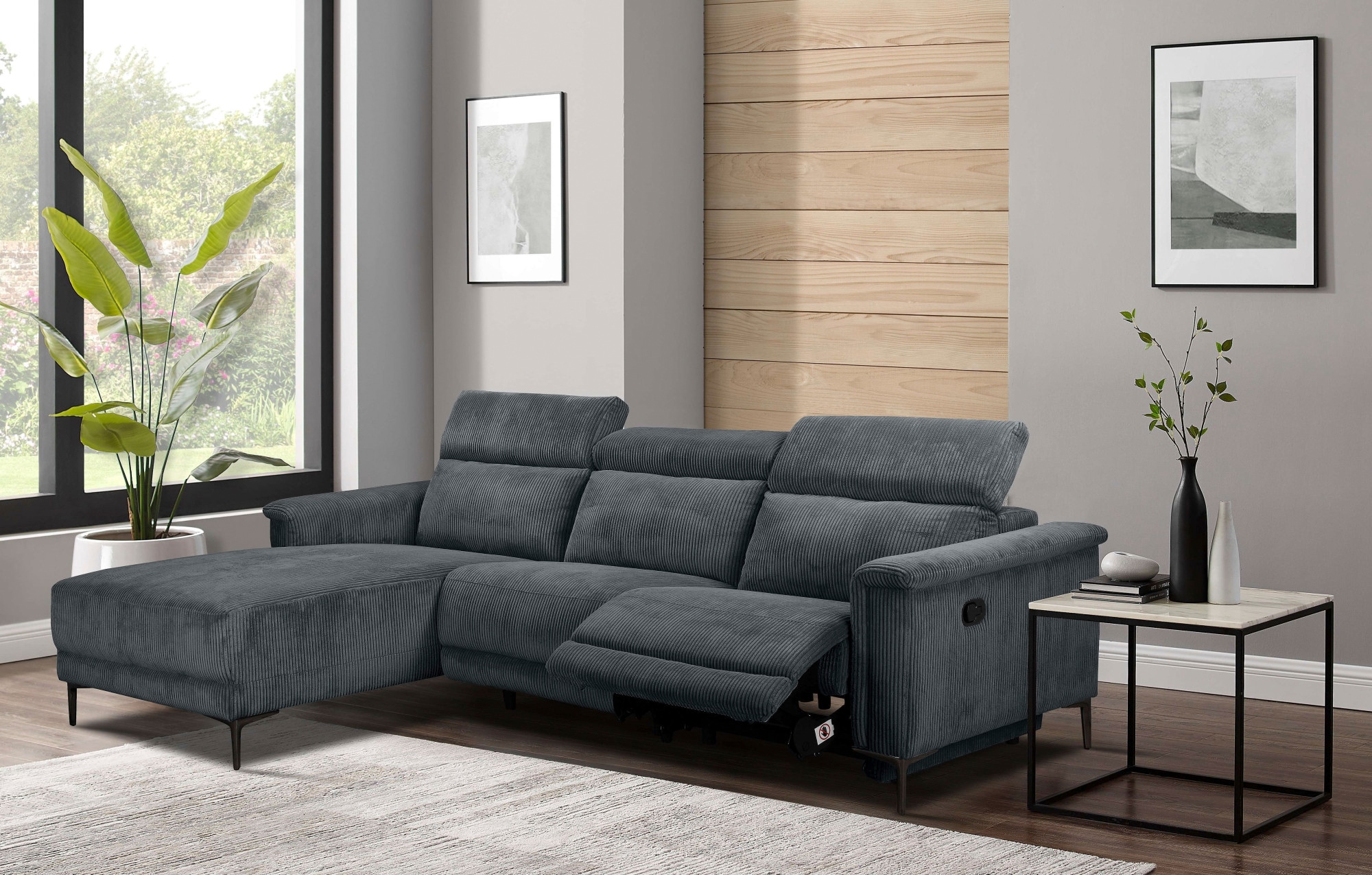 Places of Style Ecksofa »Lund in Cord, L-Form, 261 cm, manuelle und elektr. Relaxfunktion,«, USB-A und Kopfteilverstellung