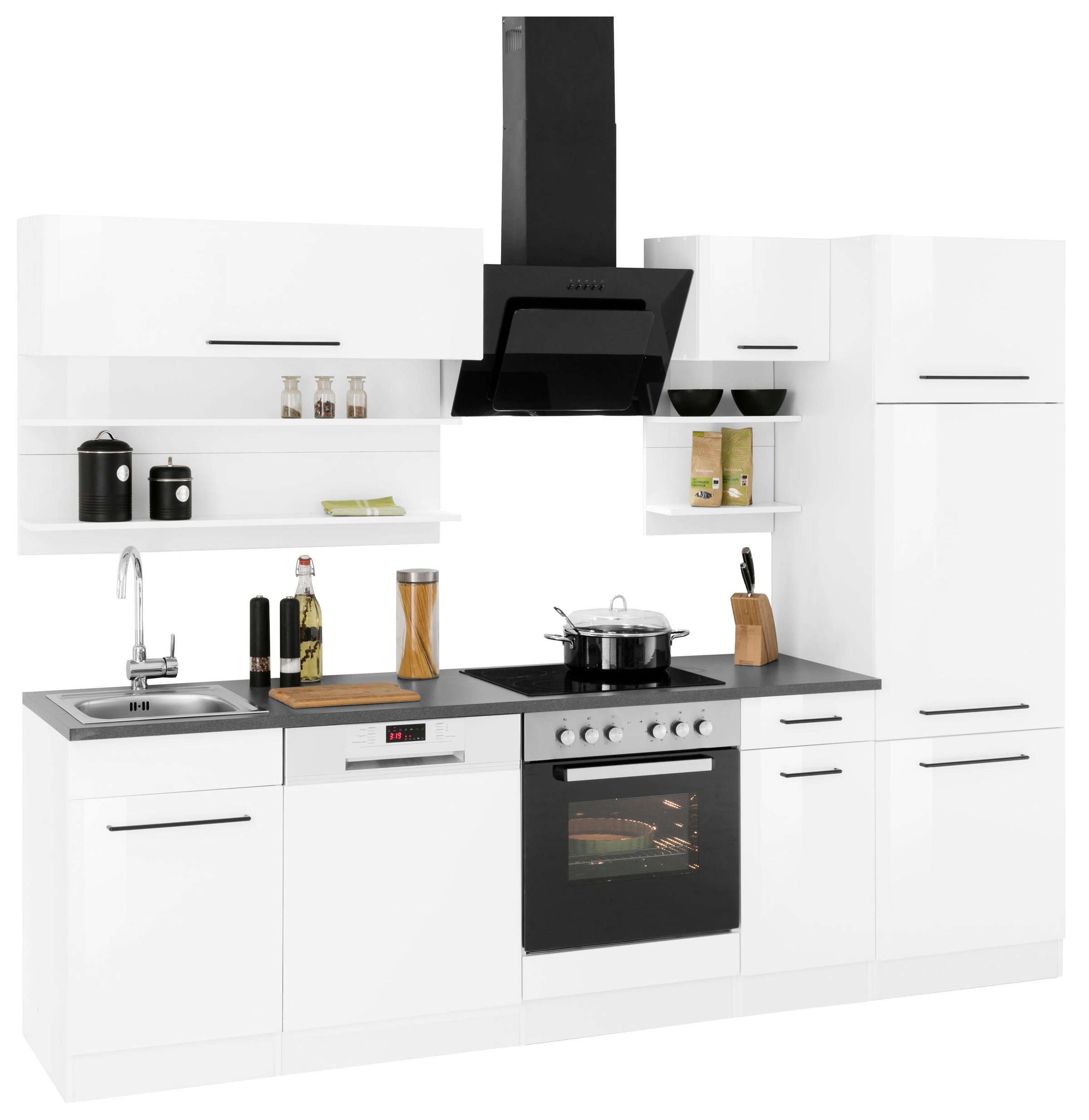 KOCHSTATION Küchenzeile »KS-Tulsa«, ohne E-Geräte, Breite 270 cm, schwarze Metallgriffe, MDF Fronten
