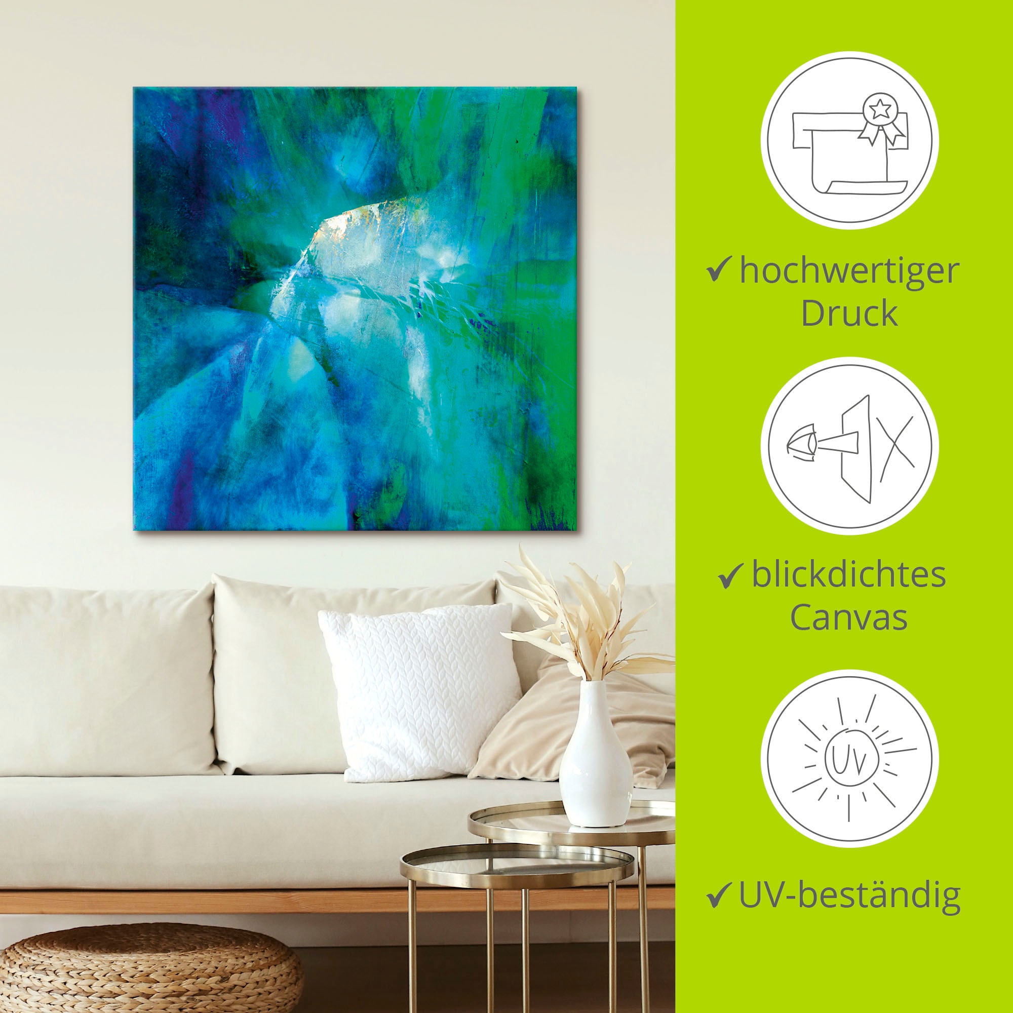 Artland Wandbild »Abstrakte Komposition in türkis« Gegenstandslos 1 Stk. tlg. auf Holzrahmen gespannt
