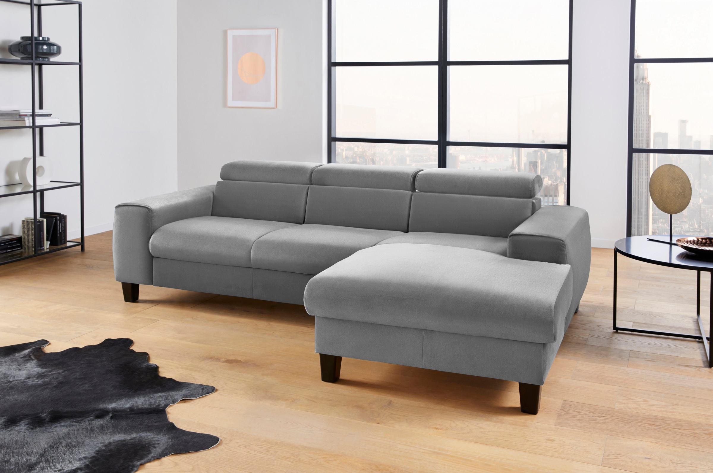 COTTA Polstergarnitur »Morven L-Form«, (Set), Set bestehend aus: Ecksofa mit Kopfteilverstellung & Hocker