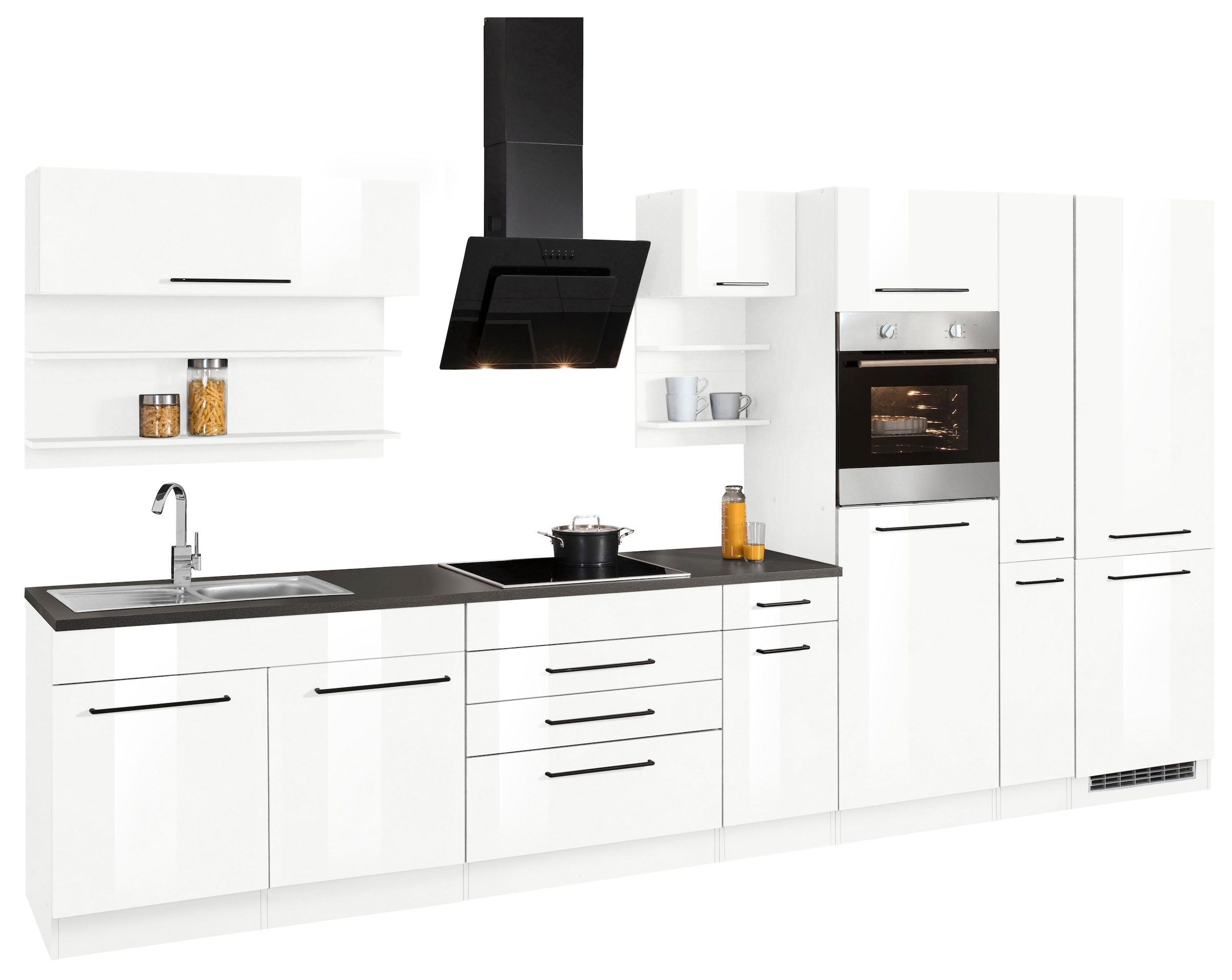 KOCHSTATION Küchenzeile »KS-Tulsa«, ohne E-Geräte, Breite 380 cm, schwarze Metallgriffe, MDF Fronten