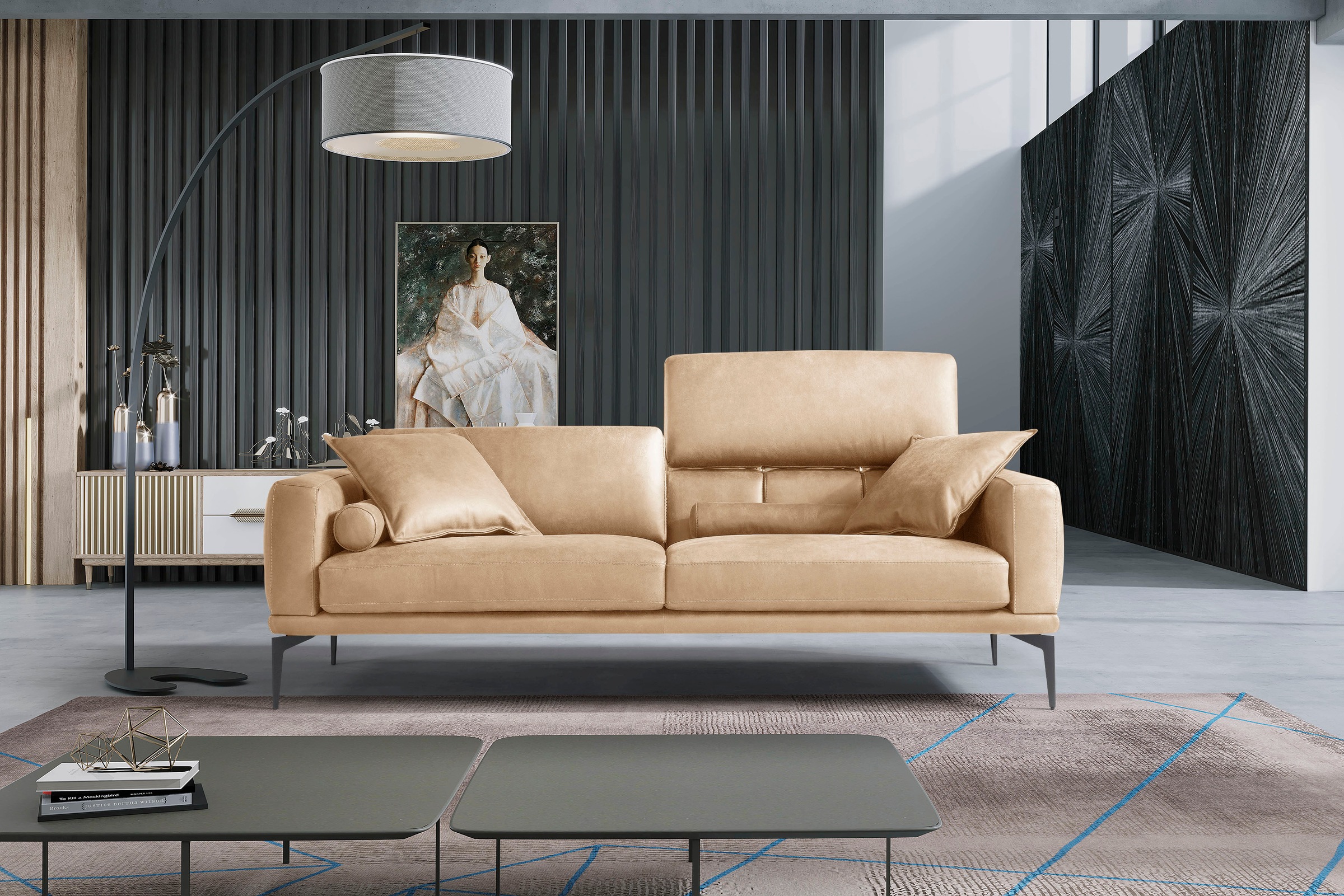 Egoitaliano 2,5-Sitzer »Masu, Designsofa mit erstklassigem Sitzkomfort«, inkl. 2 Kissenrollen, Rückenelemente manuell verstellbar, Metallfüße