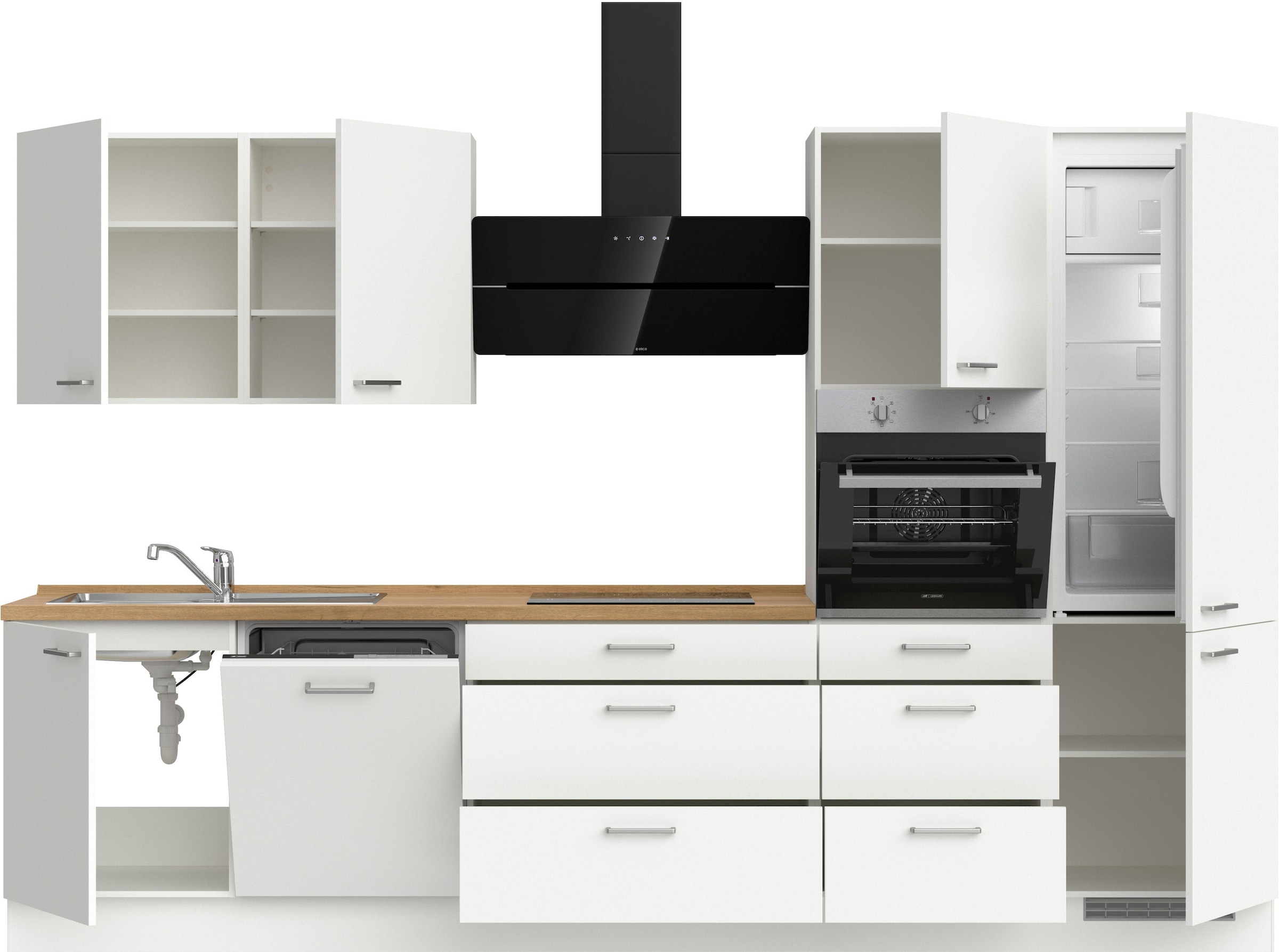 nobilia® Küchenzeile »"Touch II", NEU: individuell anpassbar mit gratis Profi-Beratung« vormontiert, Breite 330 cm, Ausrichtung wählbar, wahlw. mit E-Geräten
