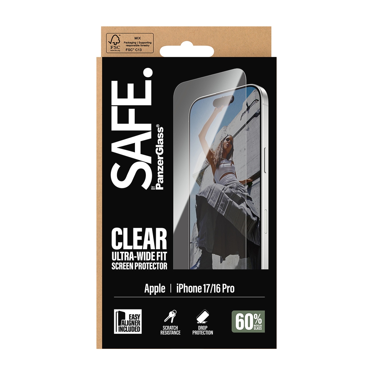 SAFE by PanzerGlass Displayschutzglas »Ultra-Wide Fit Screen Protector«, für Apple iPhone 17-Apple iPhone 16 Pro, Displayschutzfolie, Schutzfolie, Bildschirmschutz, kratz- & stoßfest