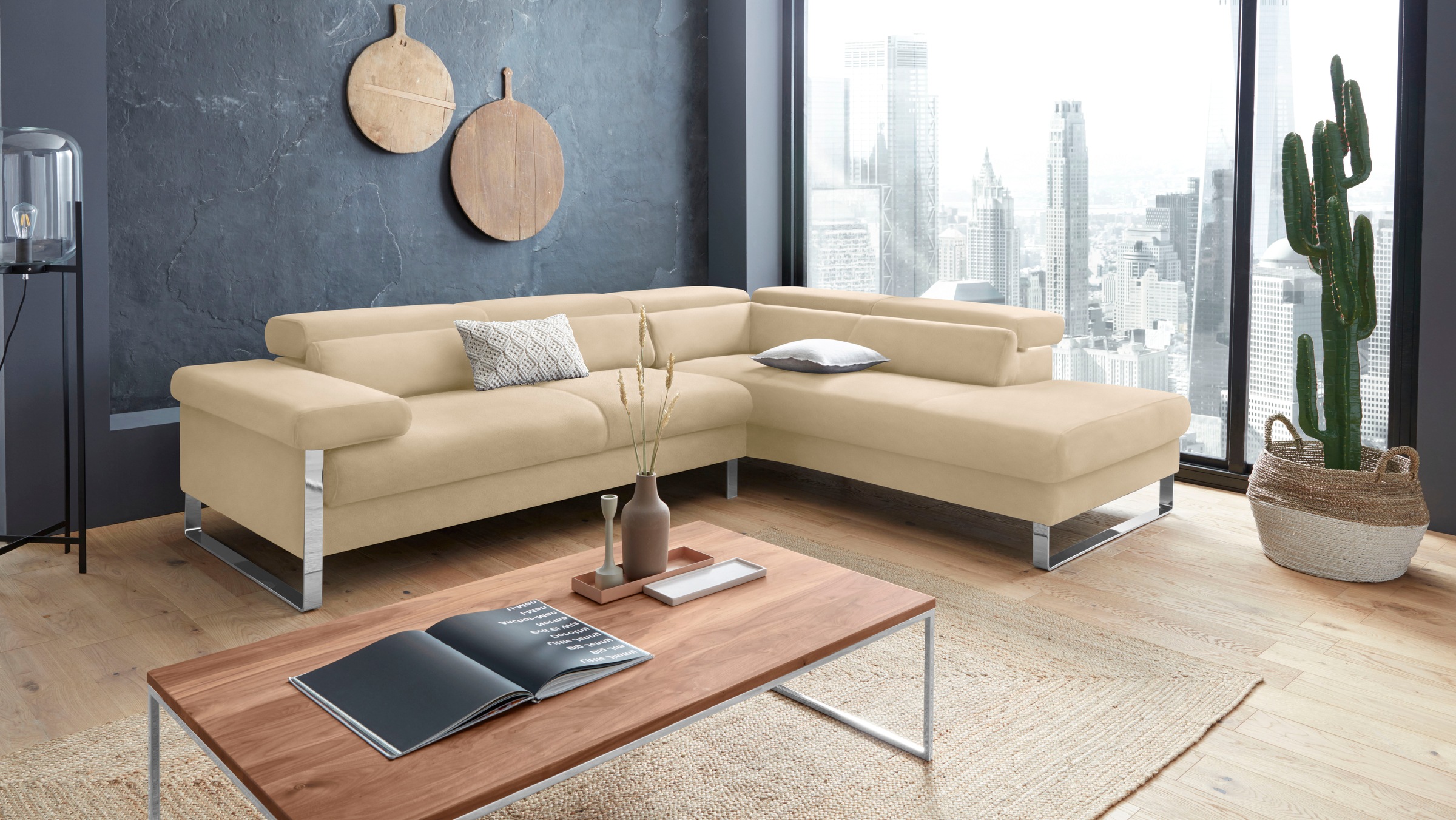 W.SCHILLIG Ecksofa »finn, toller Sitzkomfort, L-Form, hochwertige Verarbeitungsdetails«, German Design Award 2016, Fußgestell Chrom glänzend, Breite 281 cm