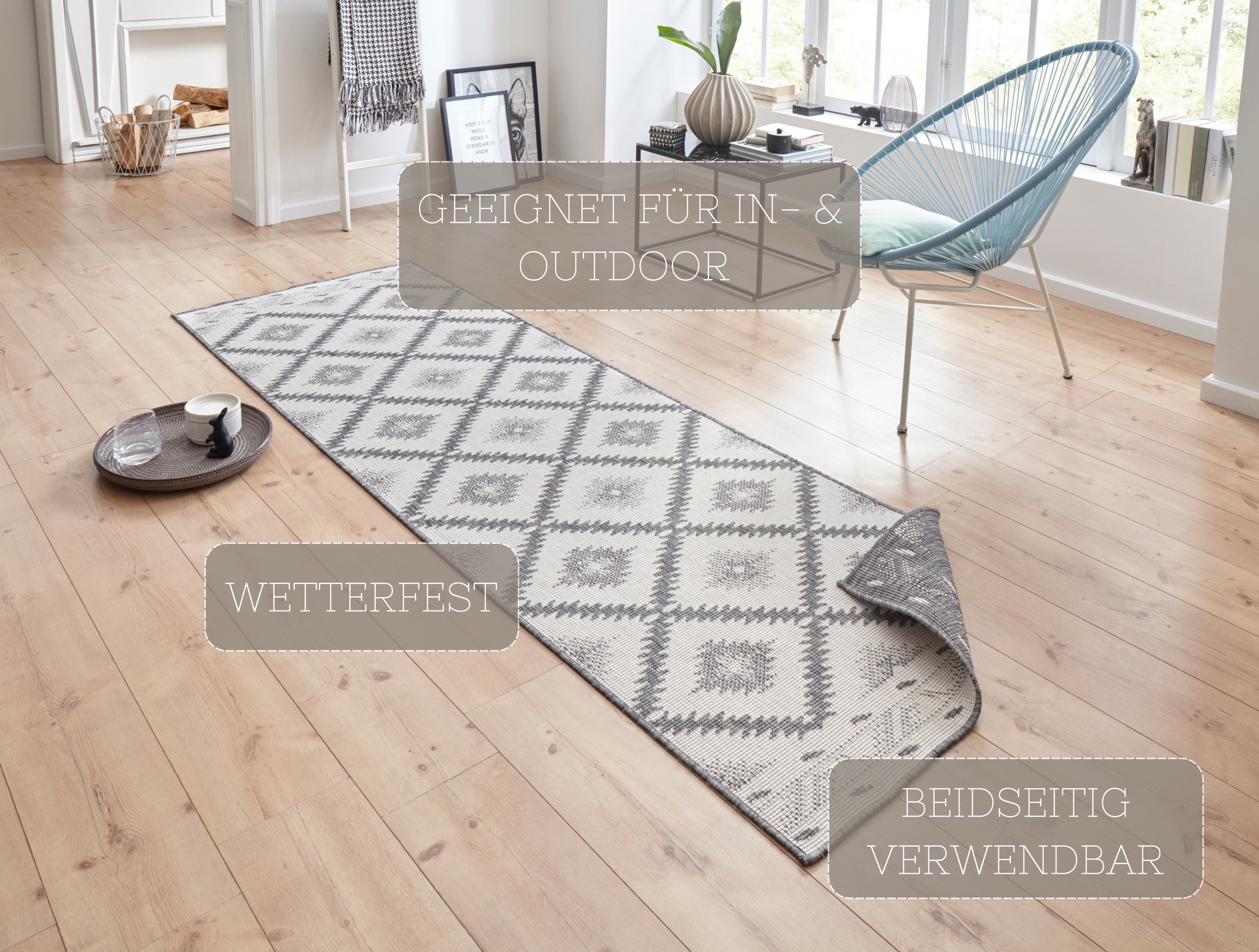 HANSE Home Teppich »Malibu Wendeteppich«, rechteckig, 5 mm Höhe, In-& Outdoor, Wetterfest, Balkon, Läufer, Wohnzimmer, Wasserfest