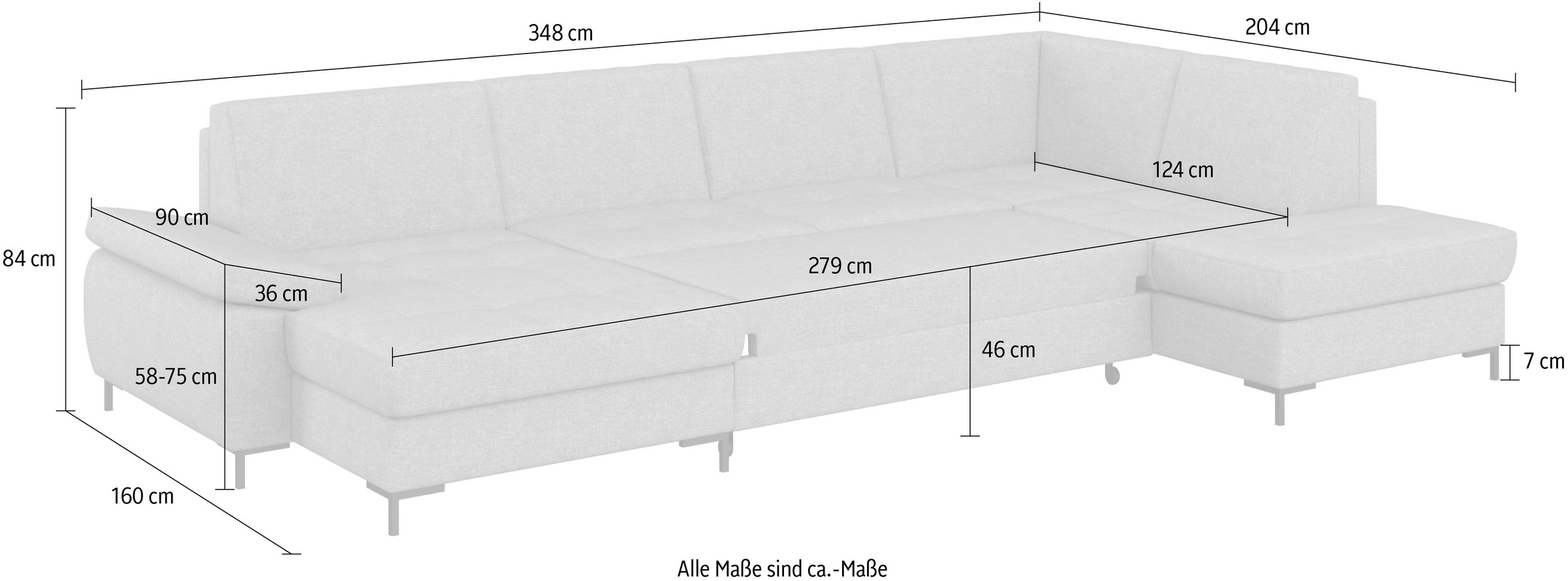 DOMO collection Wohnlandschaft »Capelo U-Form«, mit Armteilverstellung, wahlweise mit Bettfunktion, Federkern