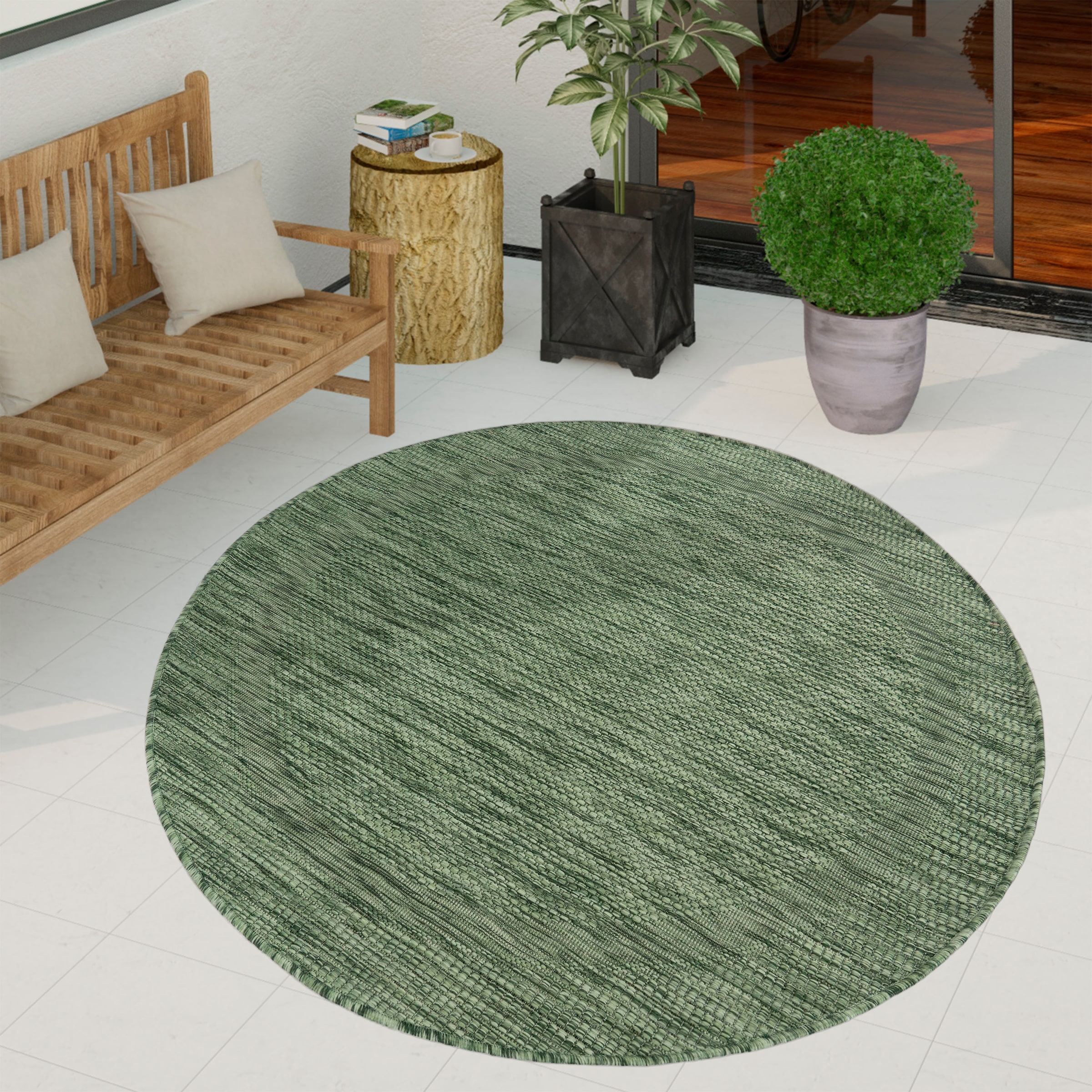 Paco Home Teppich »Roma 272«, rund, 4 mm Höhe, Flachgewebe, meliert, mit dezenter Bordüre, In- und Outdoor geeignet
