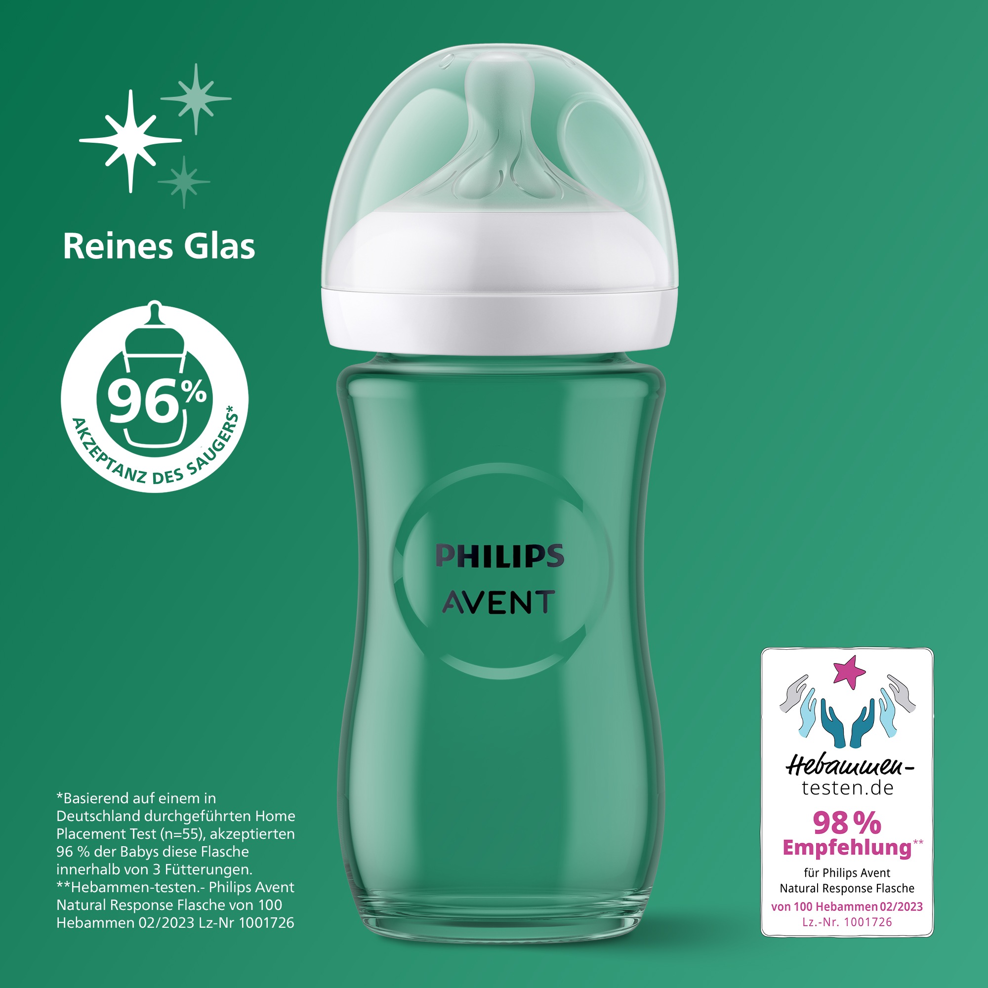 Philips AVENT Babyflasche »Natural Response Babyflasche« aus Glas, 2er-Pack, mittlere Durchflussrate