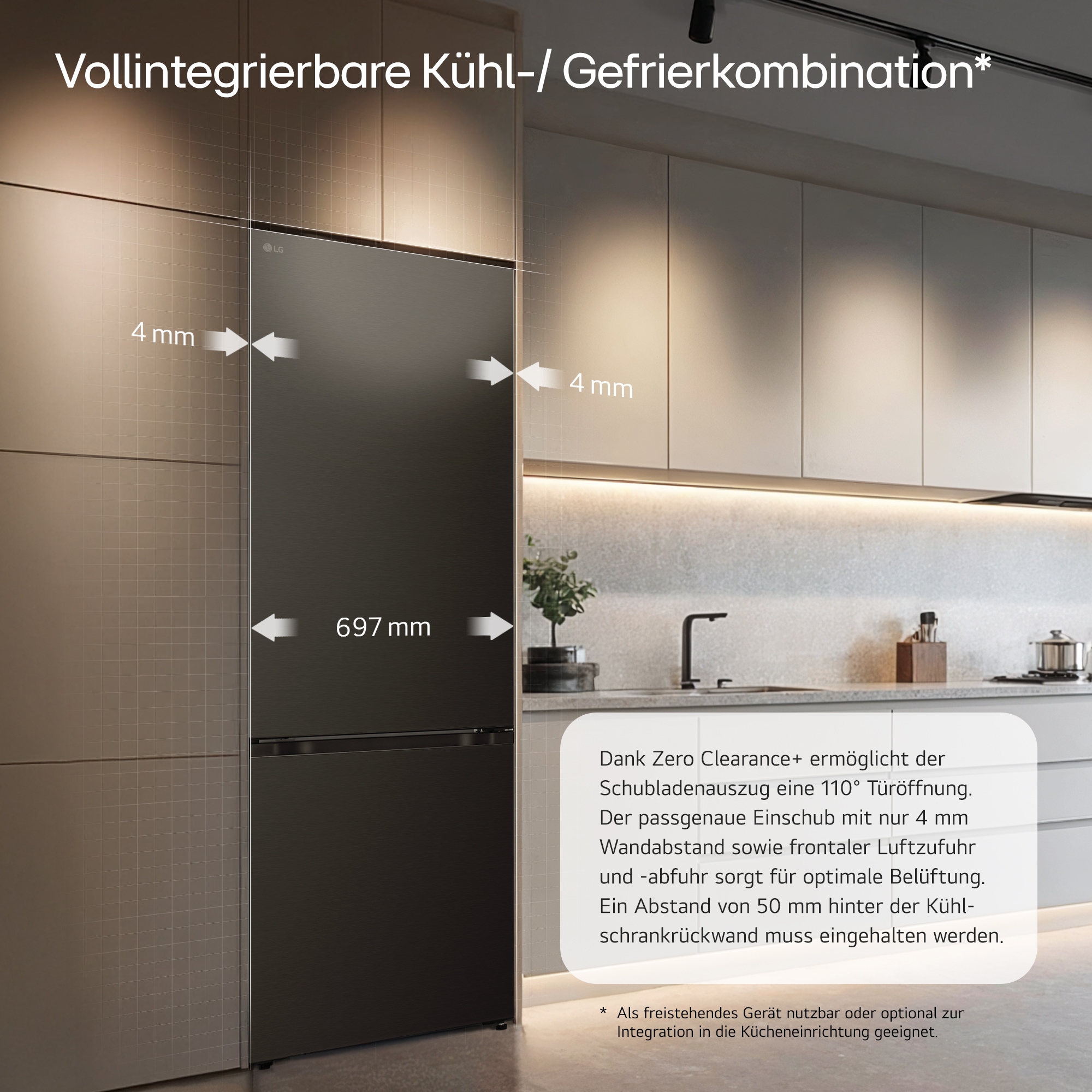 LG Kühl-/Gefrierkombination Serie 7 »GBBW726AEV« 203 cm hoch 69,7 cm breit Vollintegrierbarer Kühlschrank dank frontaler Luftzufuhr und Abluft