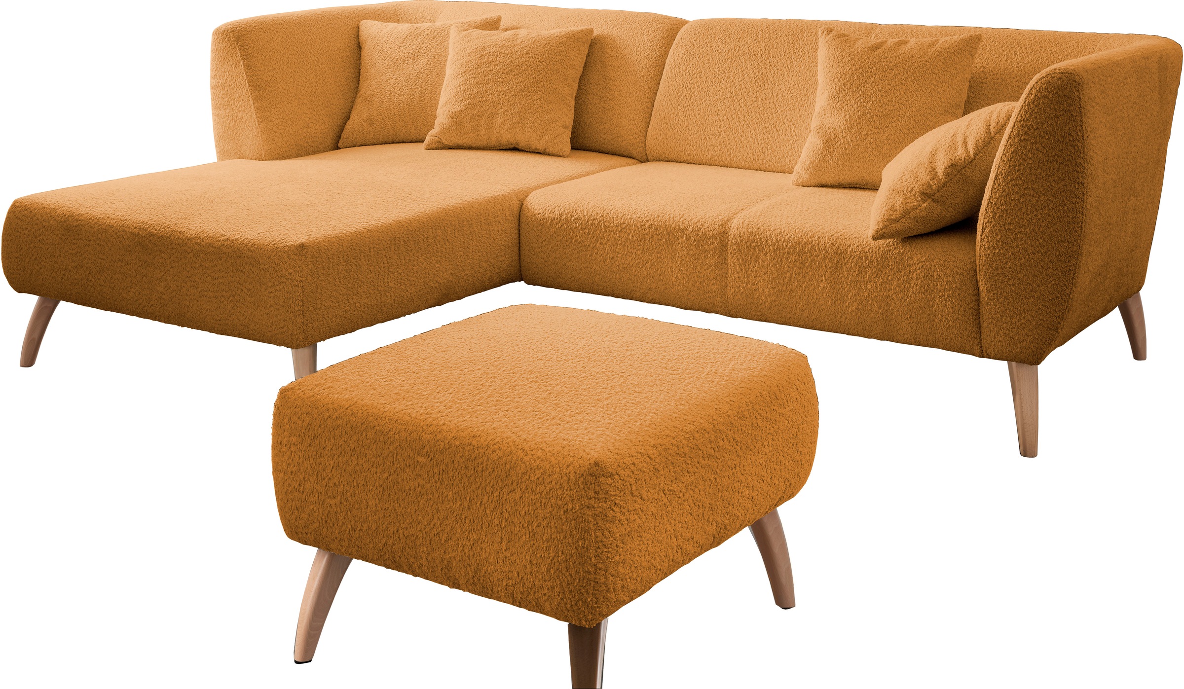 INOSIGN Ecksofa »Colori L-Form«, Holzfußfarbe wählbar, inkl. 4x Zierkissen günstig online kaufen