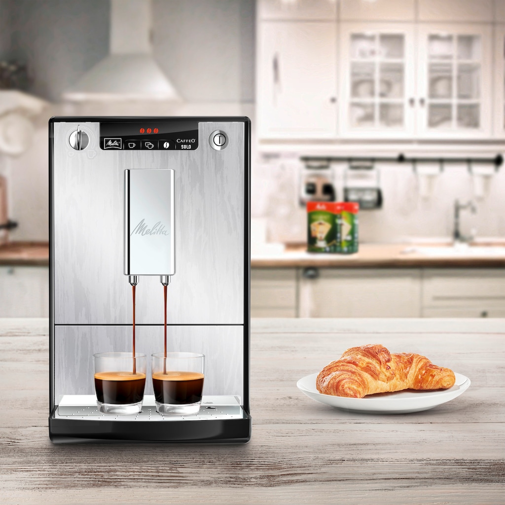 Melitta Kaffeevollautomat »Solo® E 950-111, Organic Silver«, Perfekt für Café crème & Espresso, nur 20cm breit