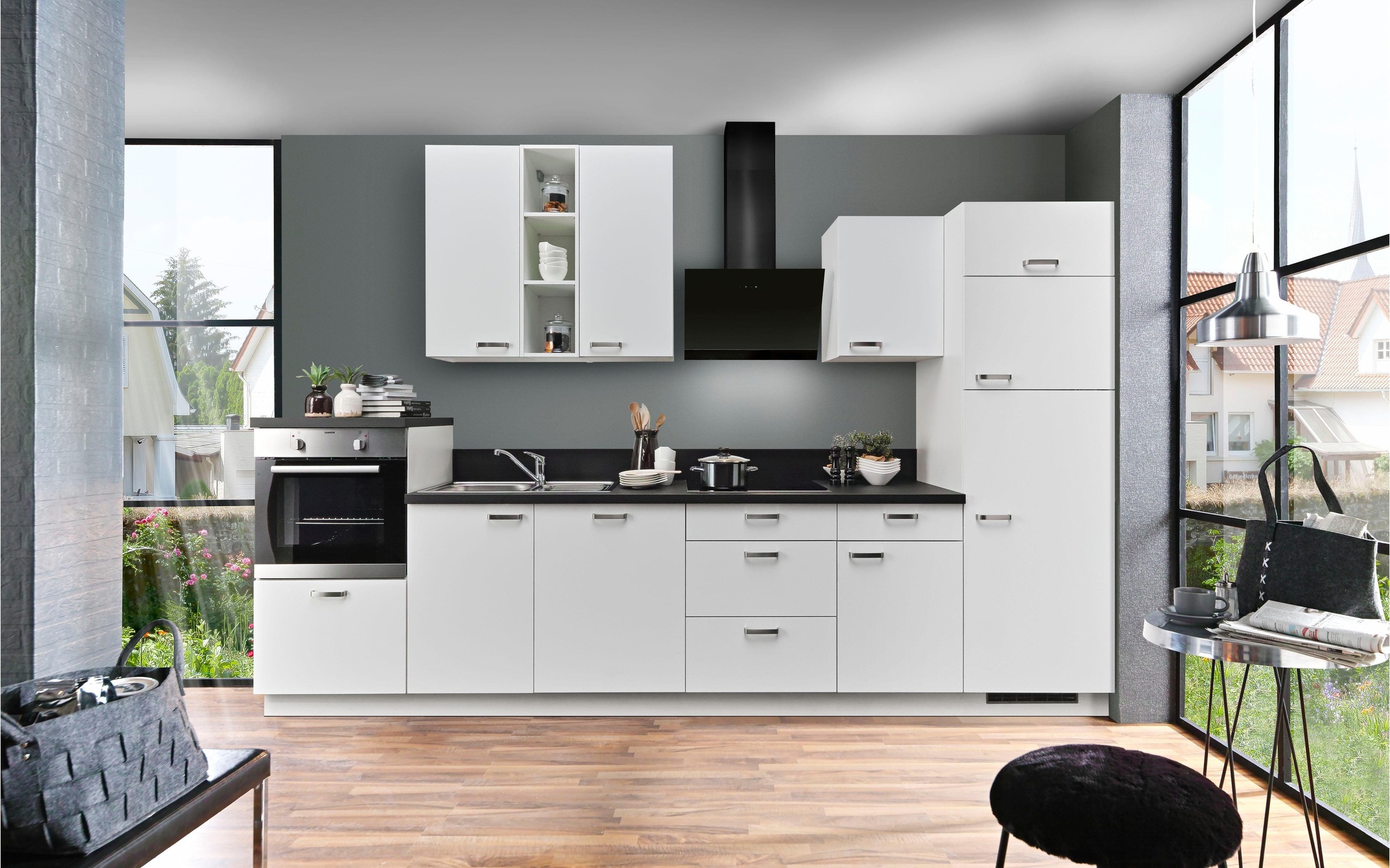 KOCHSTATION Küchenzeile »"KS-Bari", wahlw. mit E-Geräten & Geschirrspüler«, Soft-Close-Funktion und Vollauszügen, vormontiert, Breite 340 cm