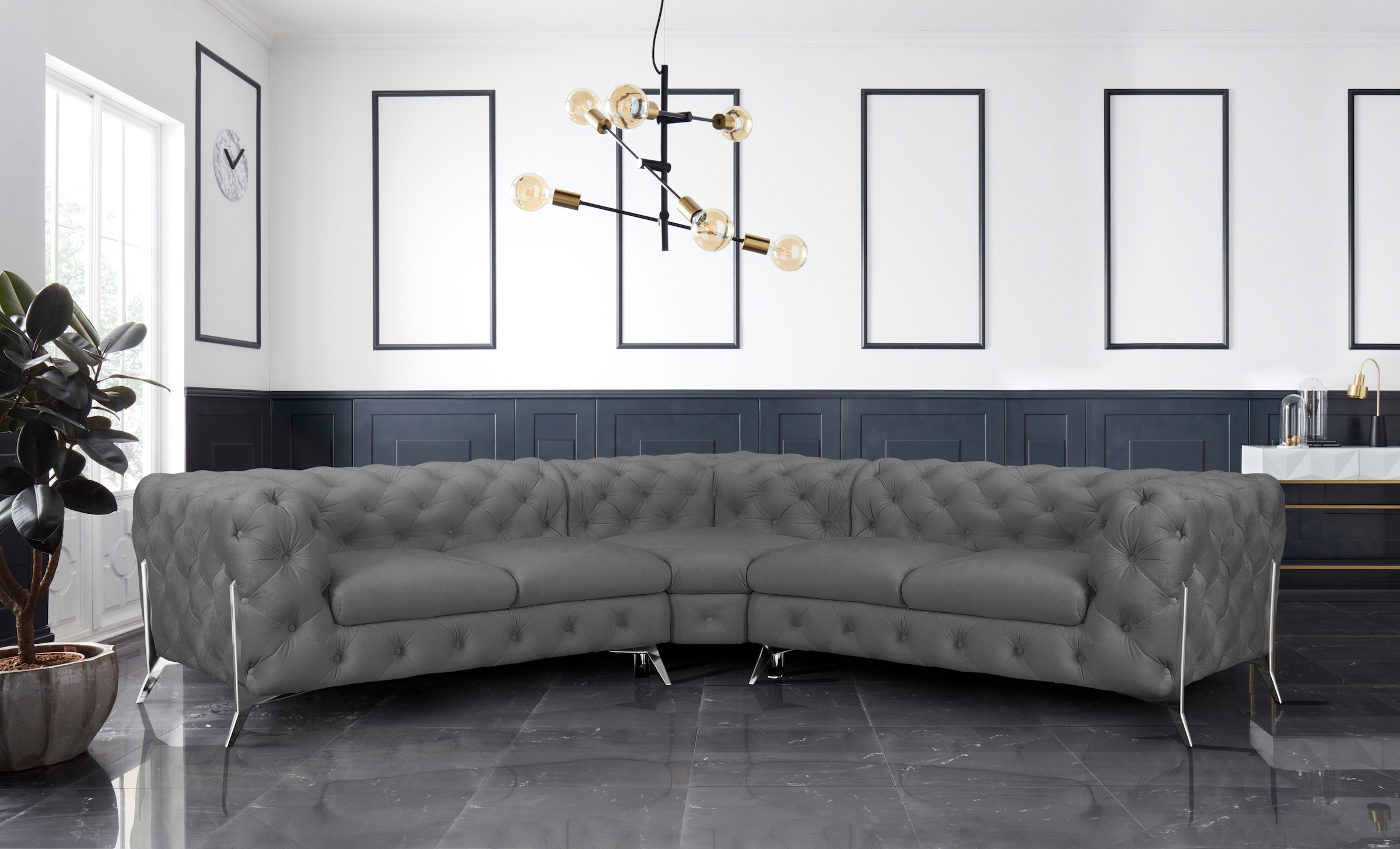 Leonique Chesterfield-Sofa »Amaury L-Form«, Chesterfield-Optik, Breite/Tiefe je 262 cm, Fußfarbe wählbar