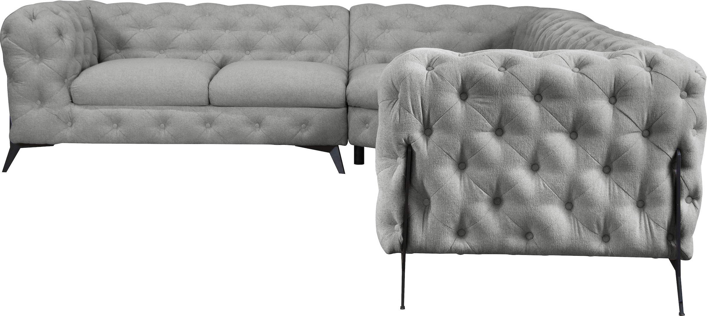Leonique Chesterfield-Sofa »Amaury L-Form«, großes Ecksofa, Chesterfield-Optik, Breite 323 cm, Fußfarbe wählbar