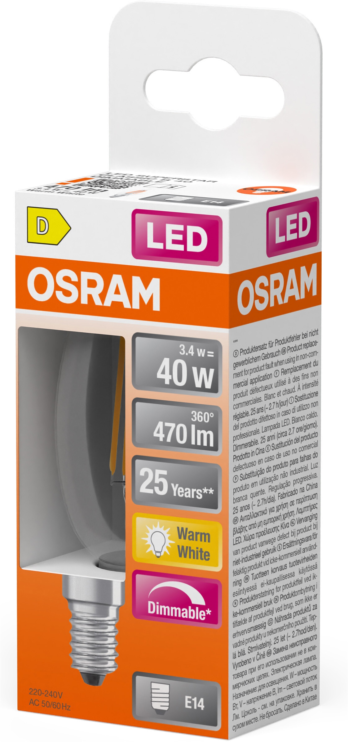Osram LED-Leuchtmittel »LED Retrofit CLASSIC Kerzenform« E14 1 Stk. Warmweiß