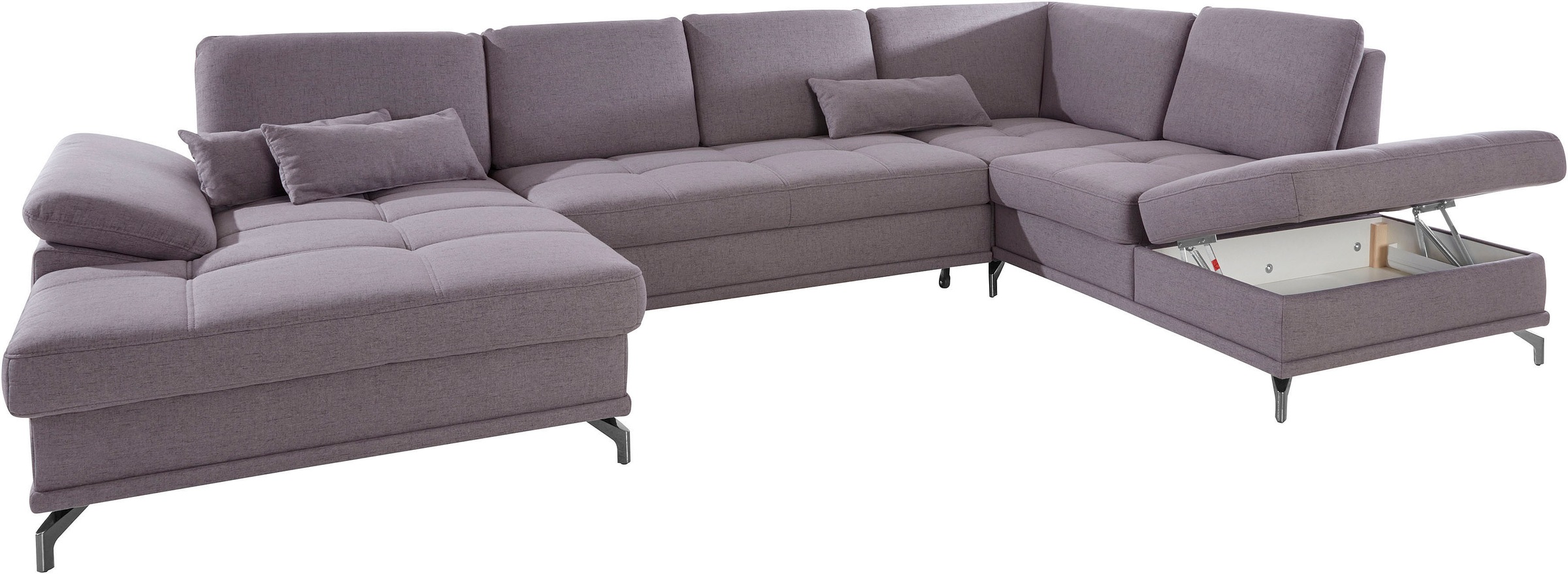Places of Style Wohnlandschaft »Costello U-Form, mit Sitztiefenverstellung, Armteilverstellung und«, 3 Nierenkissen, optional Bettfunktion und Bettkasten