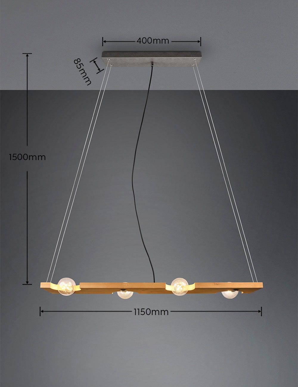 TRIO Leuchten Pendelleuchte »Tailor«, 4 flammig, Leuchtmittel E27 | ohne Leuchtmittel, Hängelampe höhenverstellbar, exkl 4xE27 max 10W, Holz naturbelassen